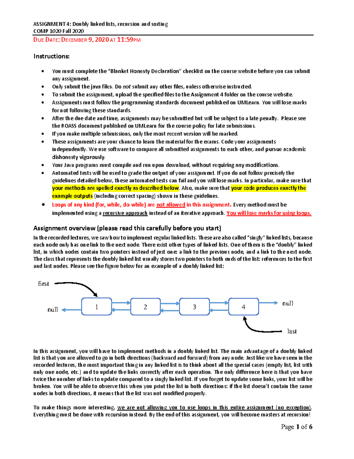 COMP1020 Assignment 4 - COMP 1020 Fall 2020 DUE DATE: DECEMBER 9, 2020 ...
