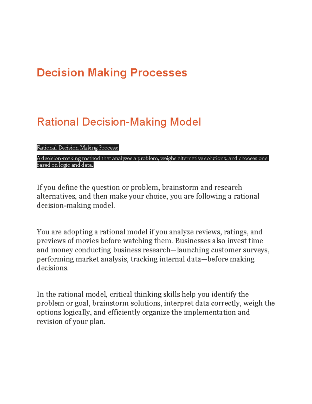 research paper about decision making