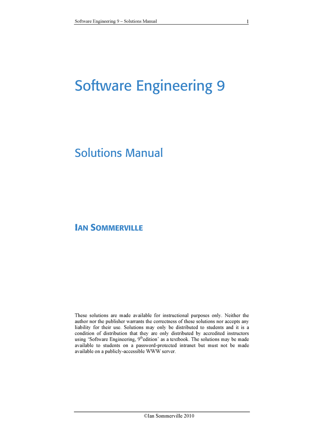 Software Engineering 9 Solutions Manual - Software Engineering 9 ...