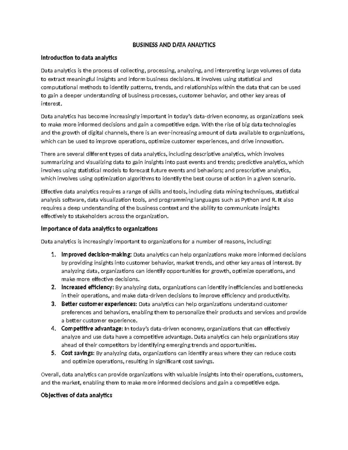 Business AND DATA Analytics - BUSINESS AND DATA ANALYTICS Introduction ...