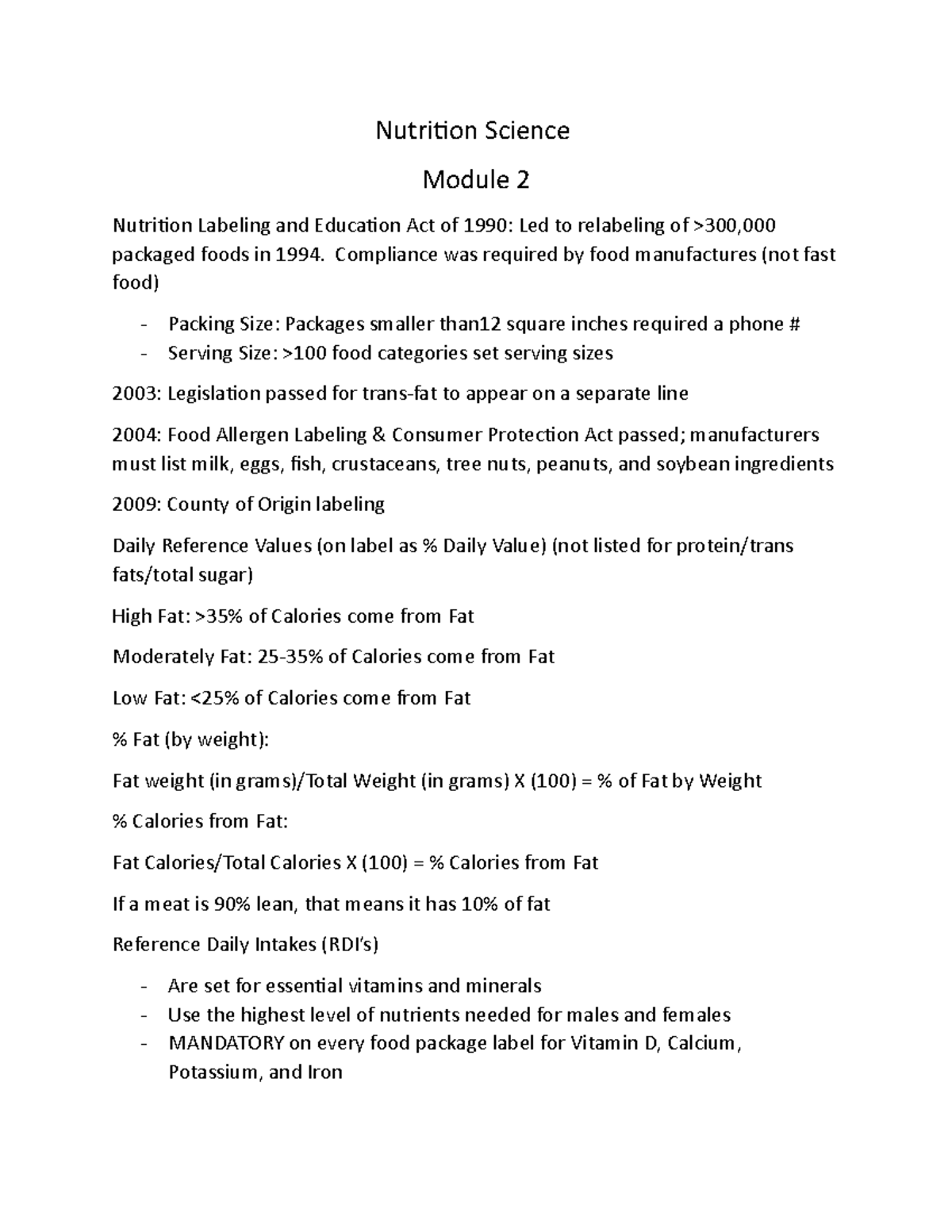 Nutrition Module 2 - Professor Stein - Nutrition Science Module 2 ...