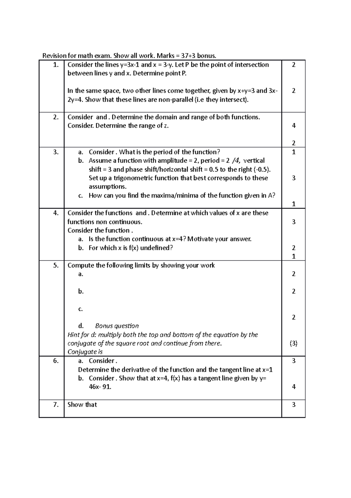 Revision for math exam - math - Revision for math exam. Show all work ...