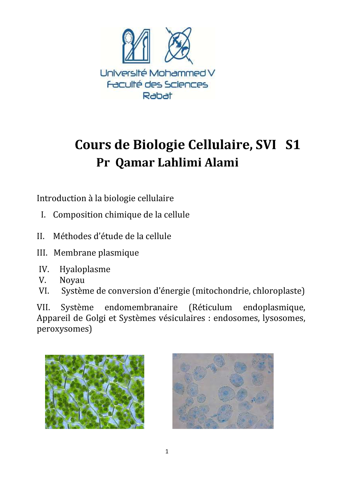 Cours BC S1 2018 - Biologie Cellulaire - Cours De Biologie Cellulaire ...