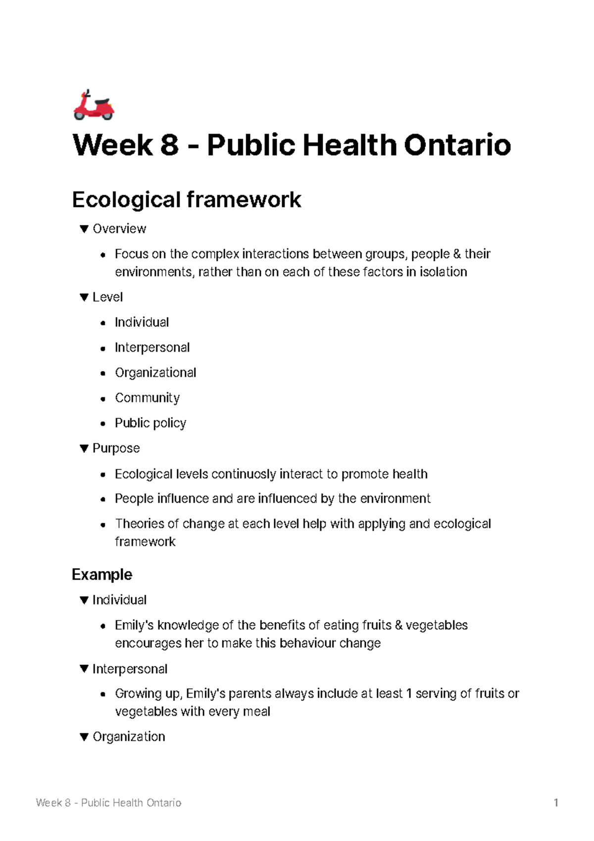Week 8 Public Health Ontario 🛵 Week 8 Public Health Ontario Ecological framework Overview
