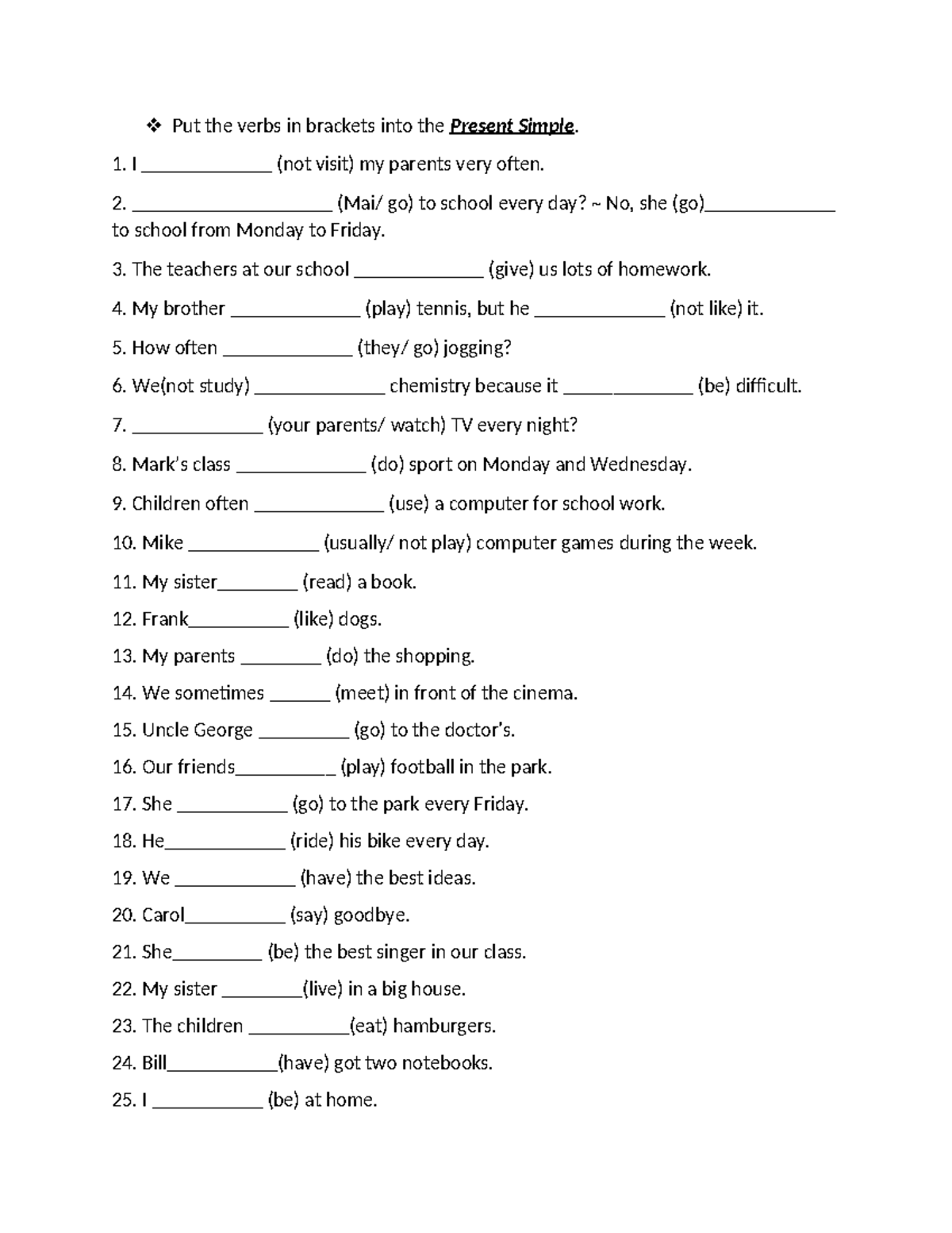 Review THE Present Simple Tense 1 - Put the verbs in brackets into the ...