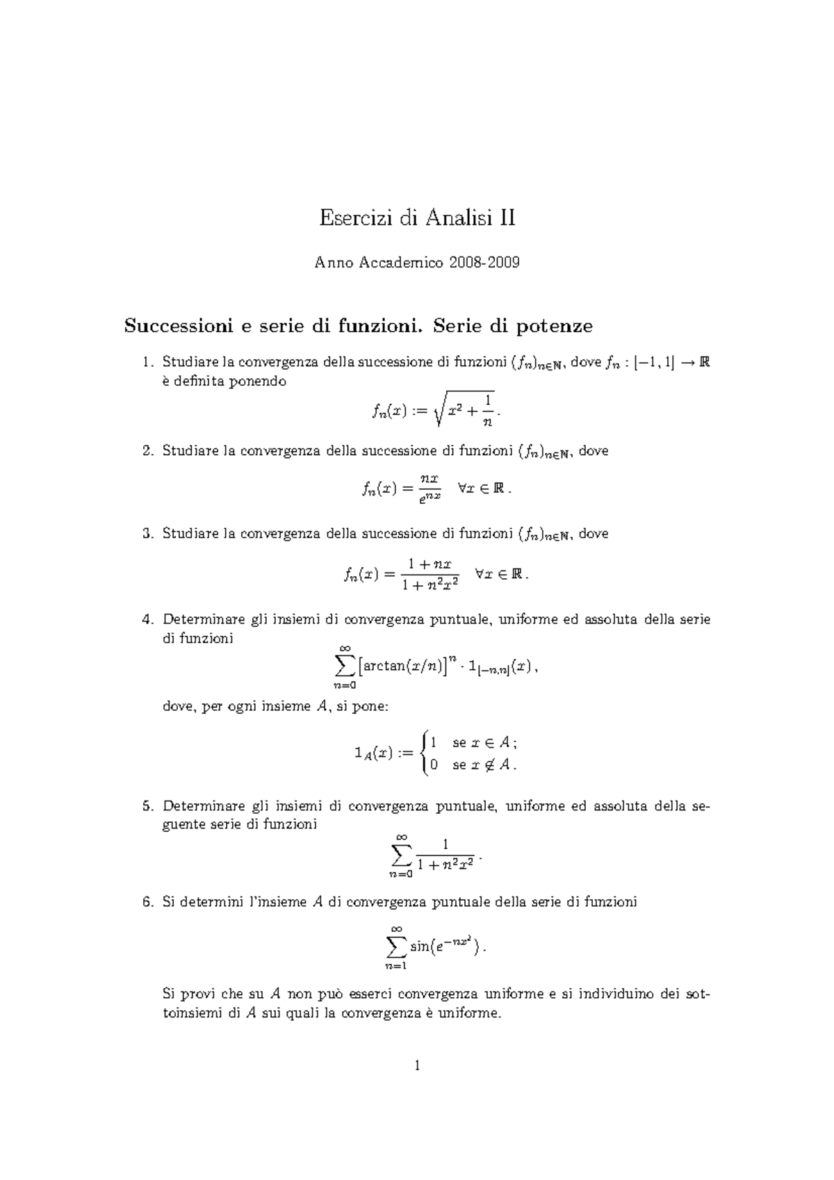 Serie Funzioni - Esercizi Di Analisi II Anno Accademico 2008 ...