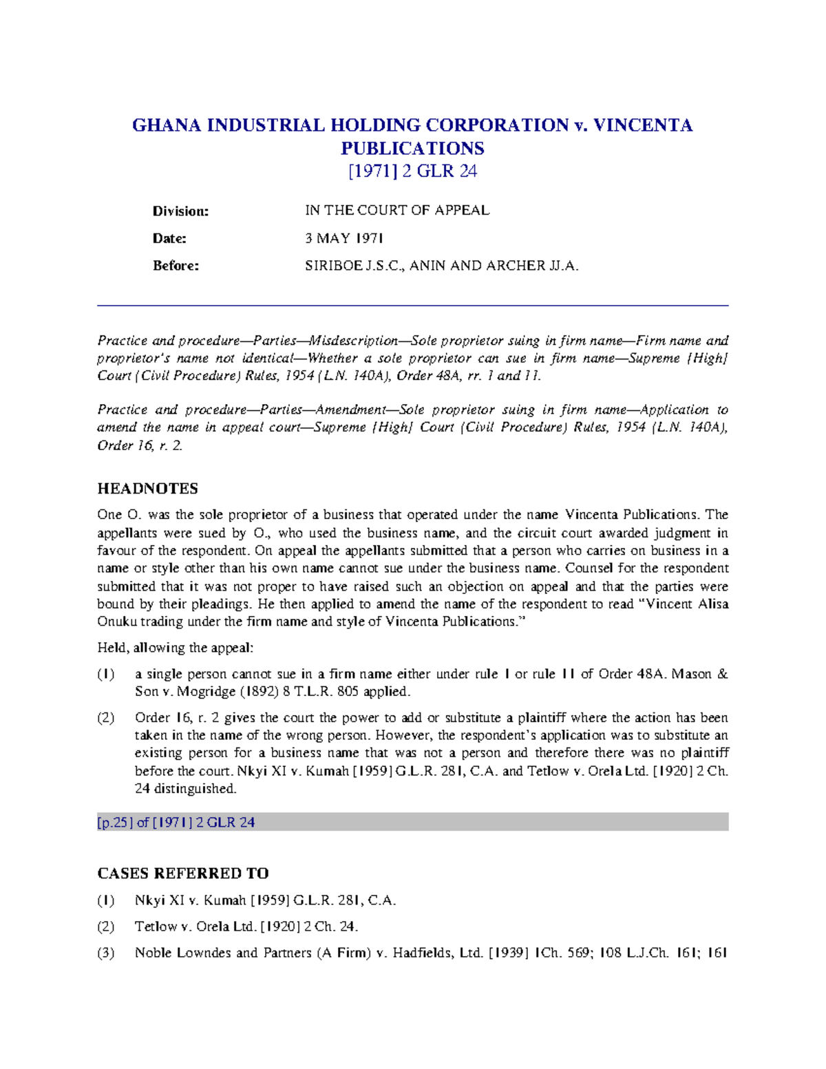 Ghana Industrial Holding Corporation v. Vincenta Publications GHANA