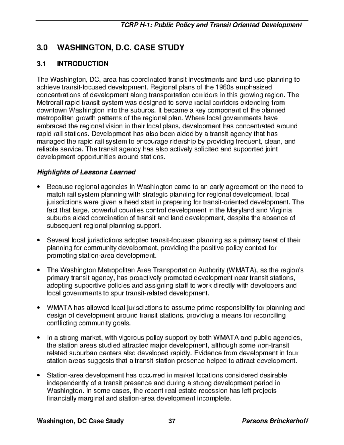 Case Study Of Washington - Washington, DC Case Study 37 Parsons ...