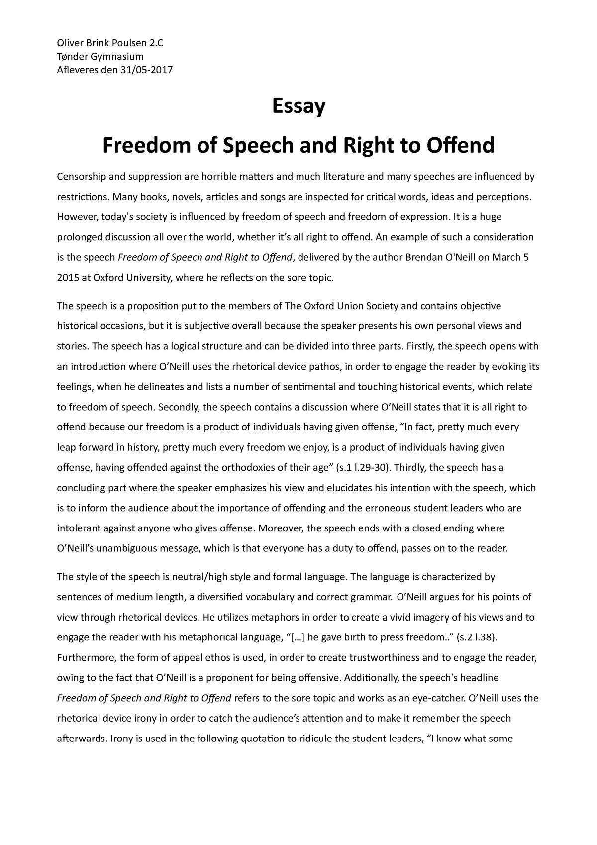 freedom of speech essay ideas