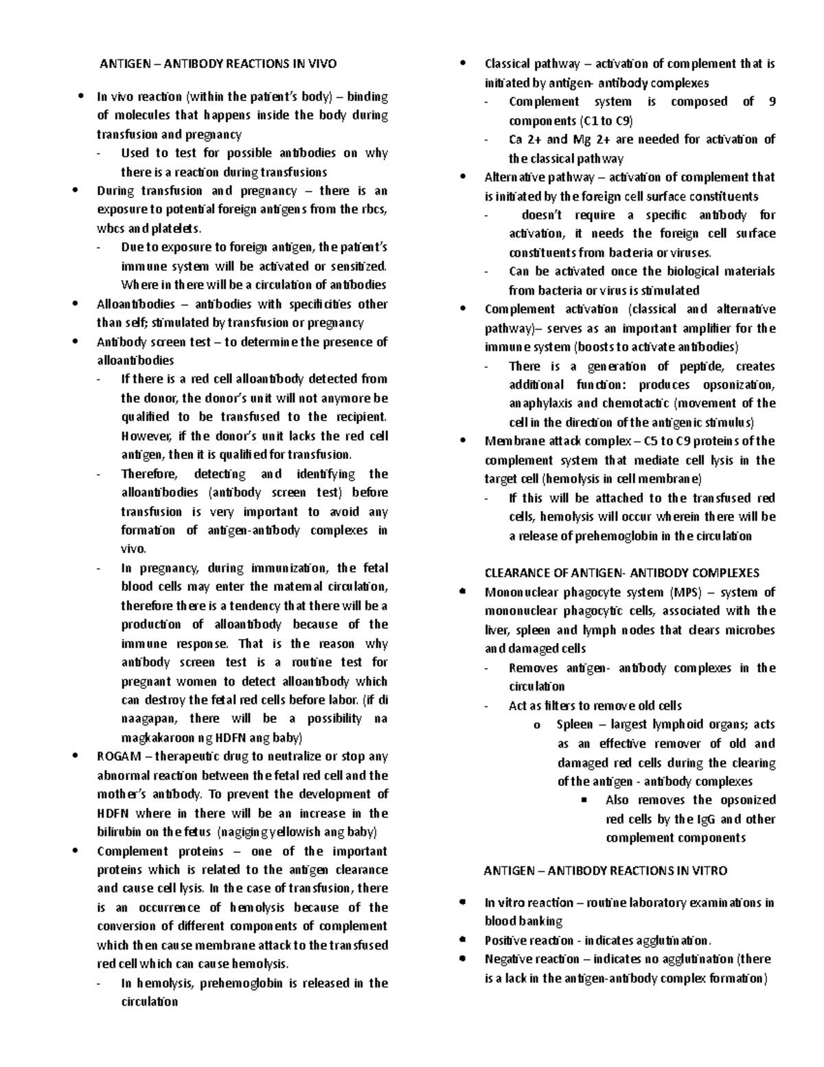 IMMUNOHEMA: Antigen-Antibody reactions in vivo and in vitro - ANTIGEN ...