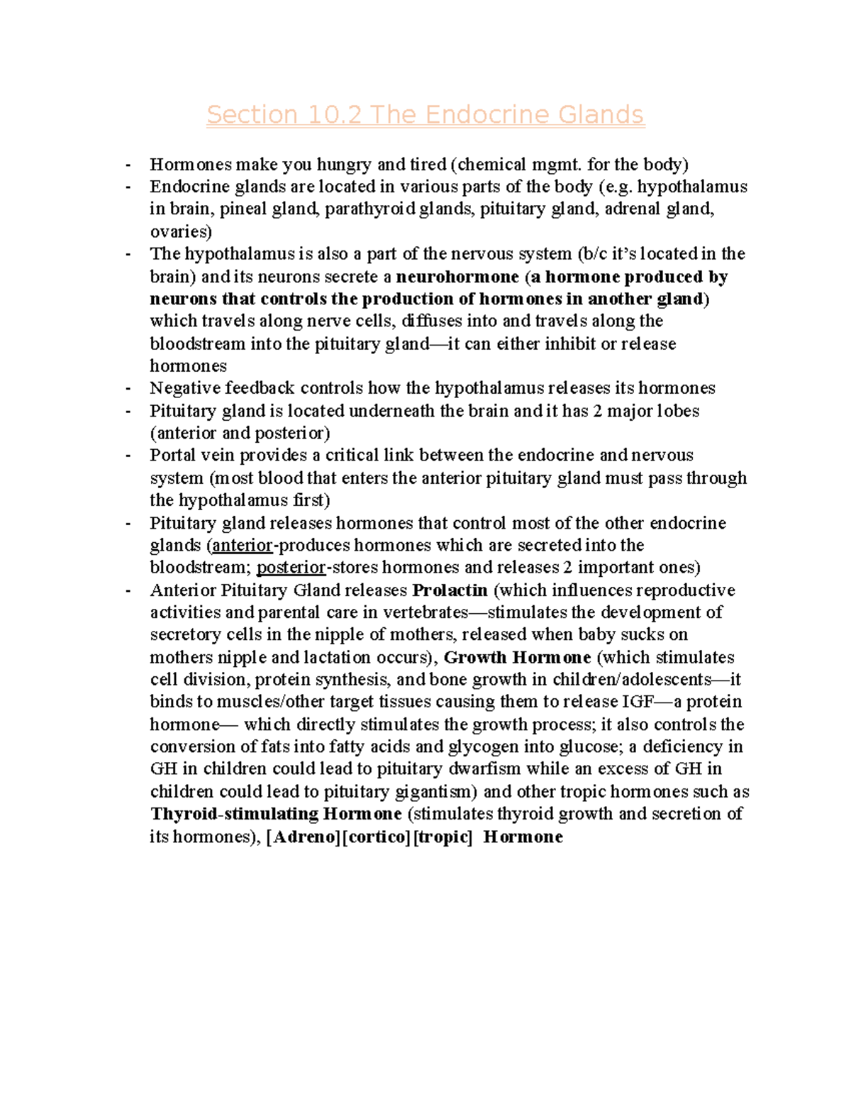 Section 10 (Endocrine Glands) Section 10 The Endocrine Glands