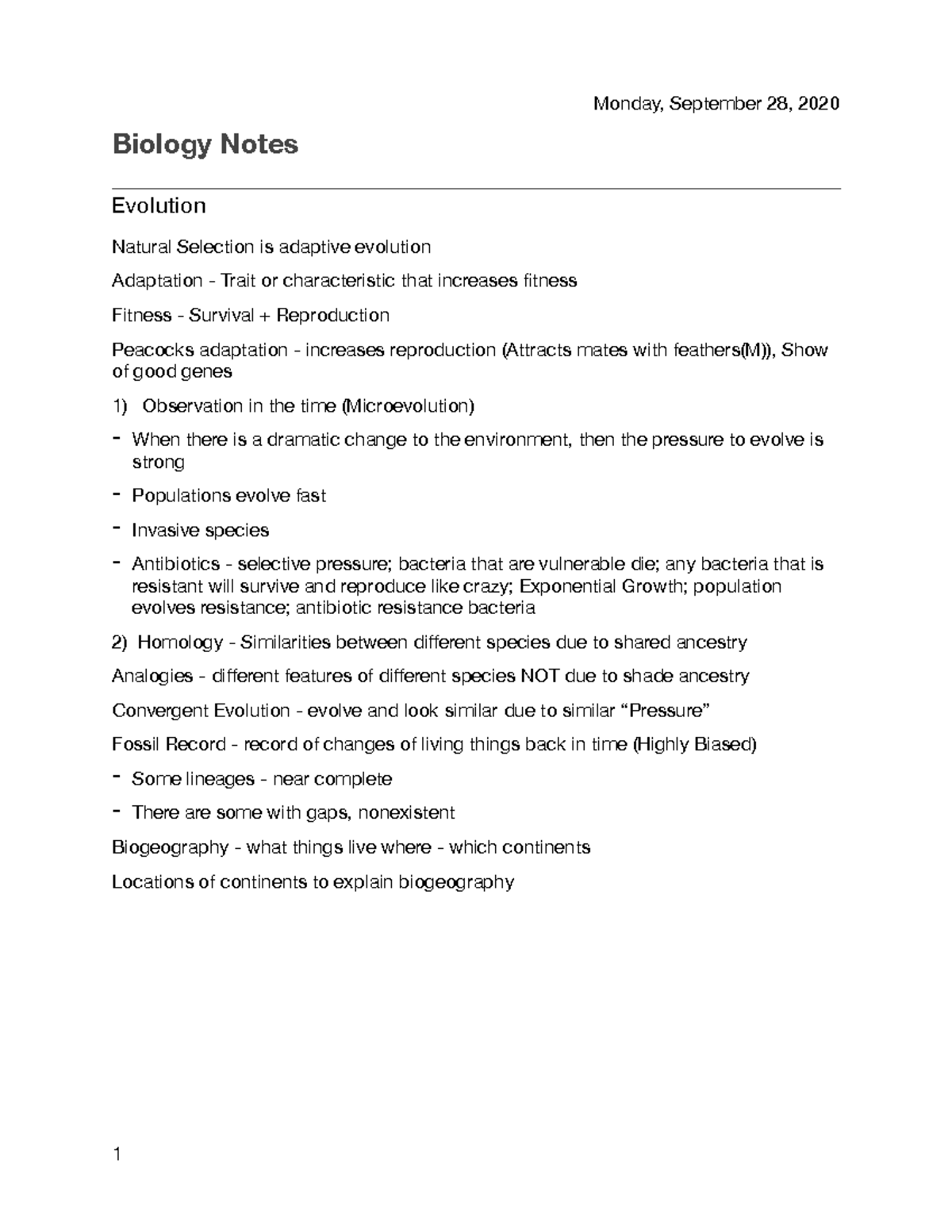 Biology Notes Chapter 22 - Monday, September 28, 2020 Biology Notes ...