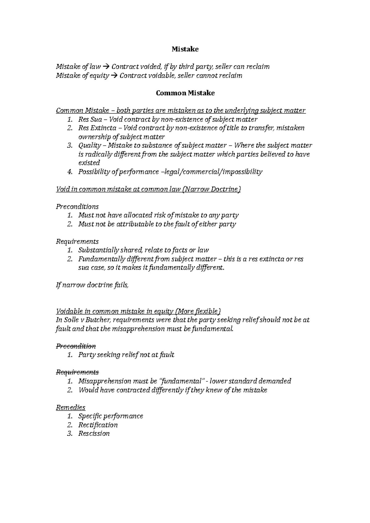 Mistake - Lecture notes, from Lau Kwan Ho - Mistake Mistake of law ...