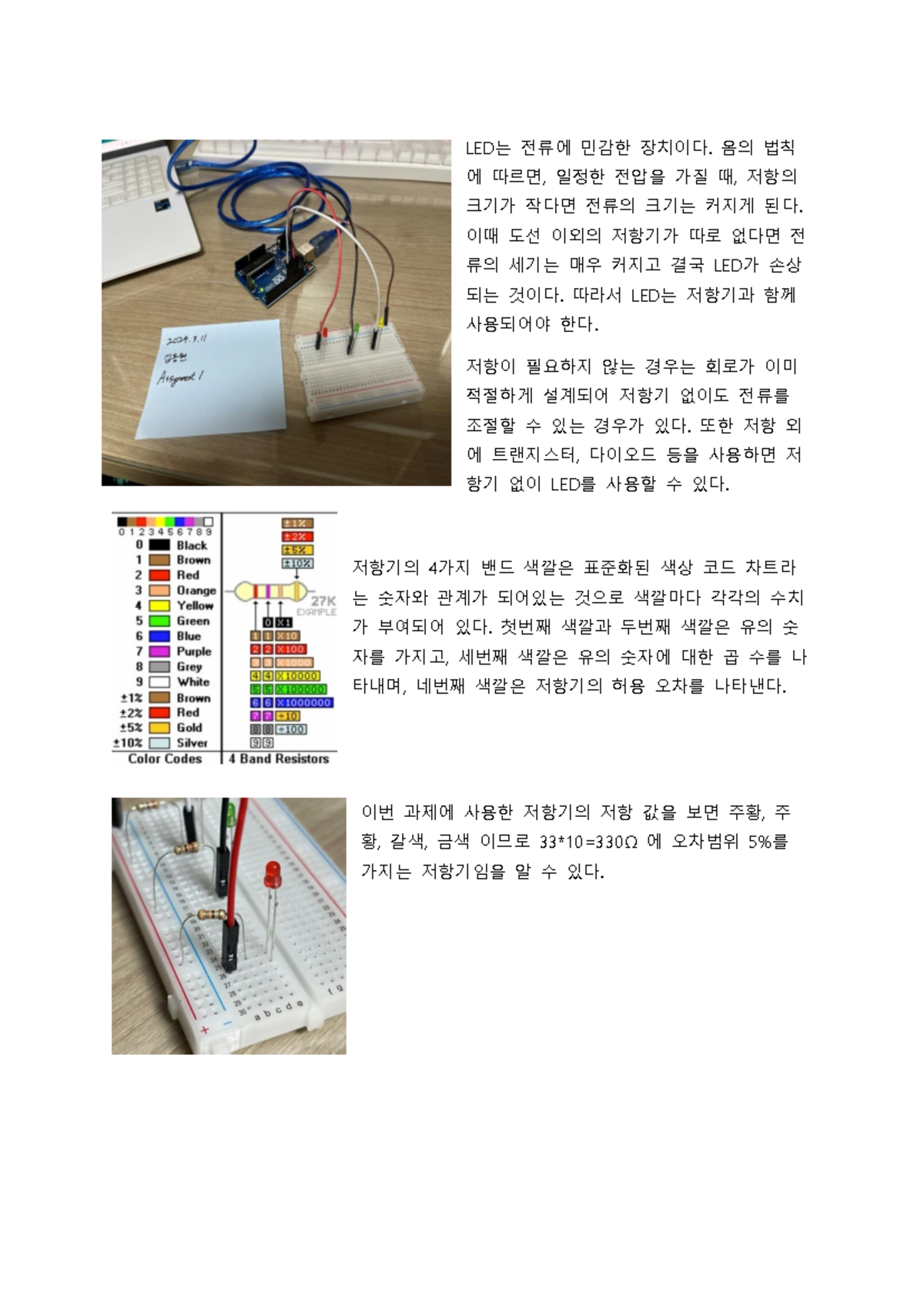 Assign 김동현 - 코드를 알려줌 - LED는 전류에 민감한 장치이다. 옴의 법칙 에 따르면, 일정한 전압을 가질 때 ...