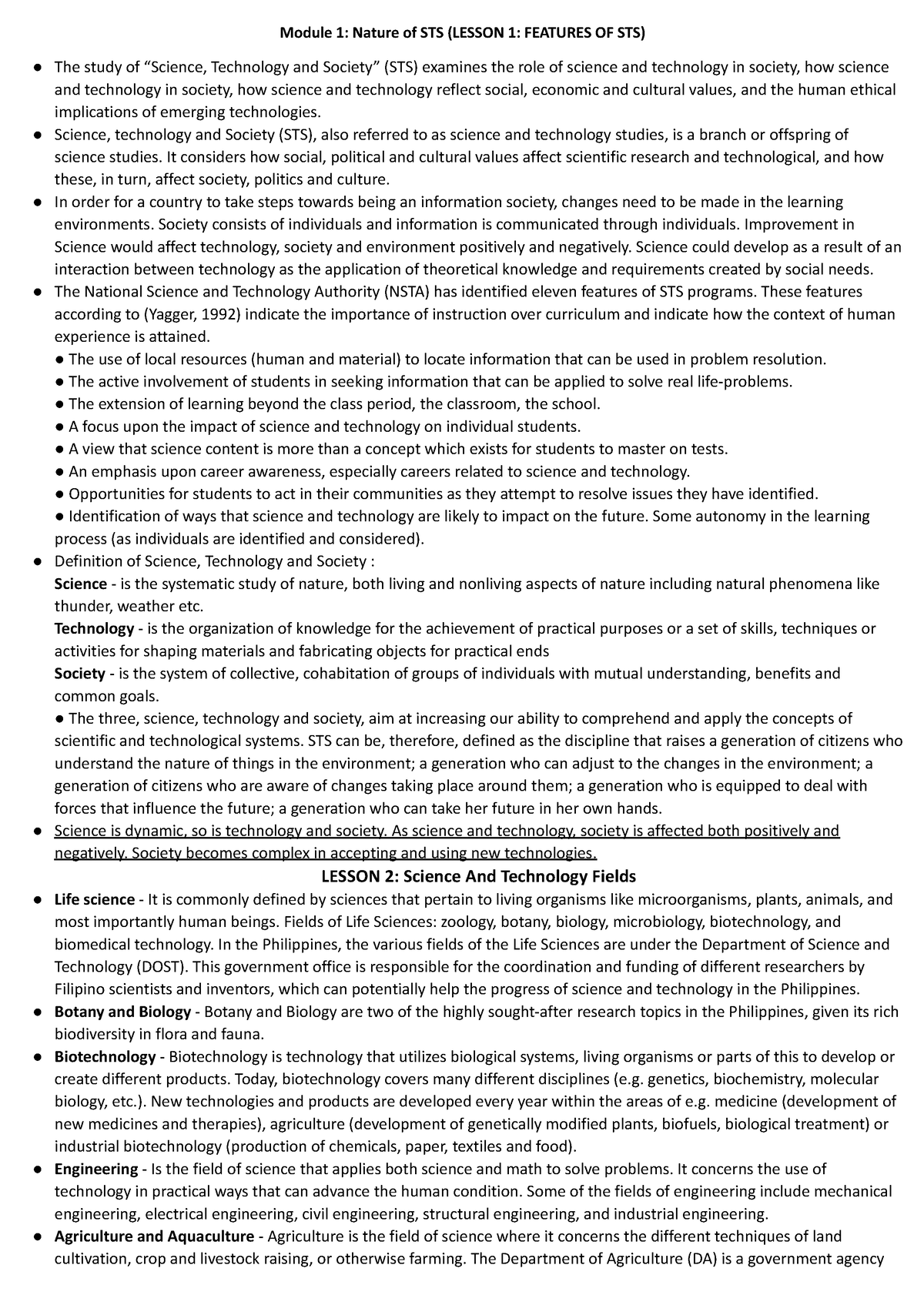 STS- Midterm- Reviewer - Module 1: Nature of STS (LESSON 1: FEATURES OF ...