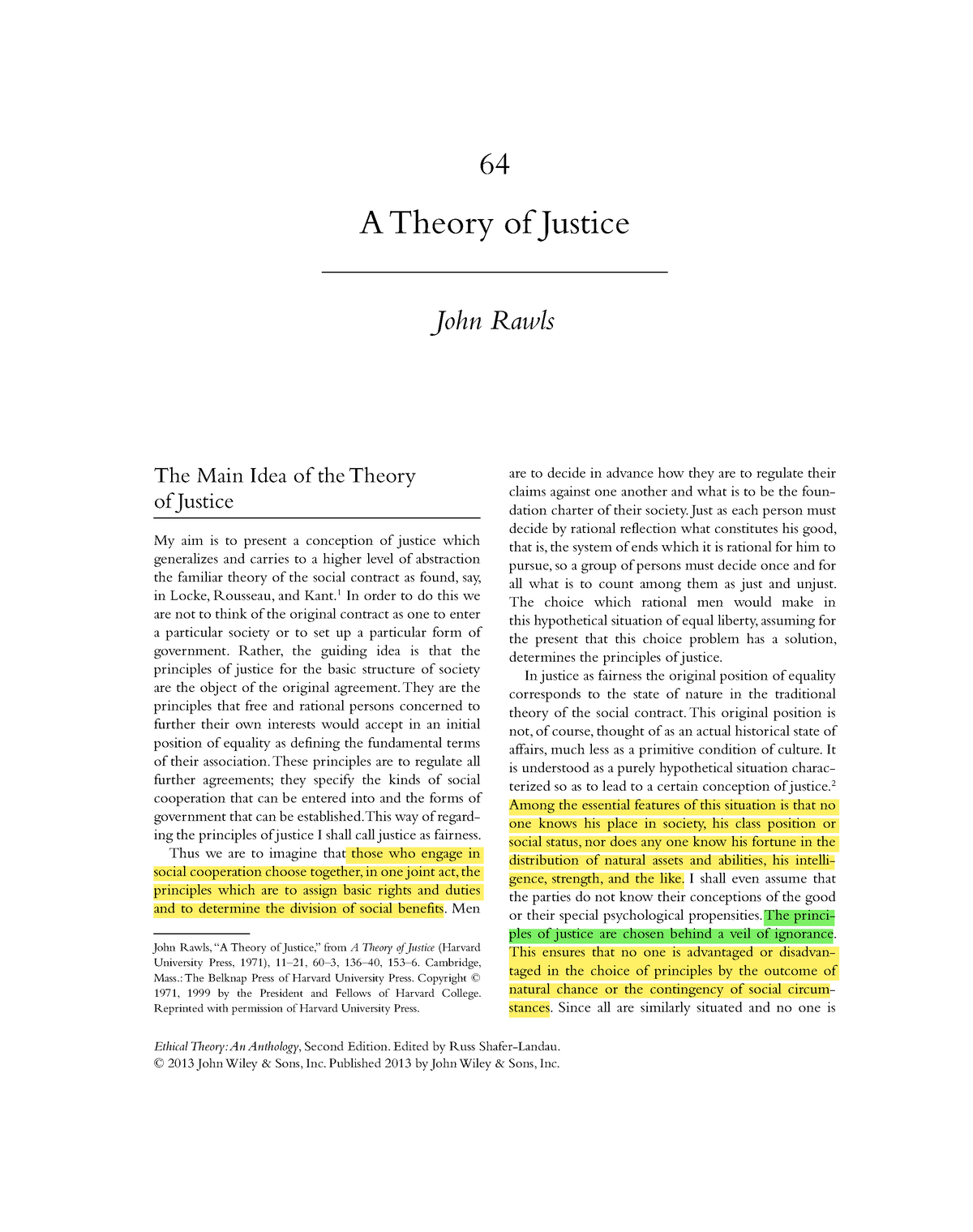 11 - Rawls - A Theory Of Justice - Ethical Theory: An Anthology, Second ...