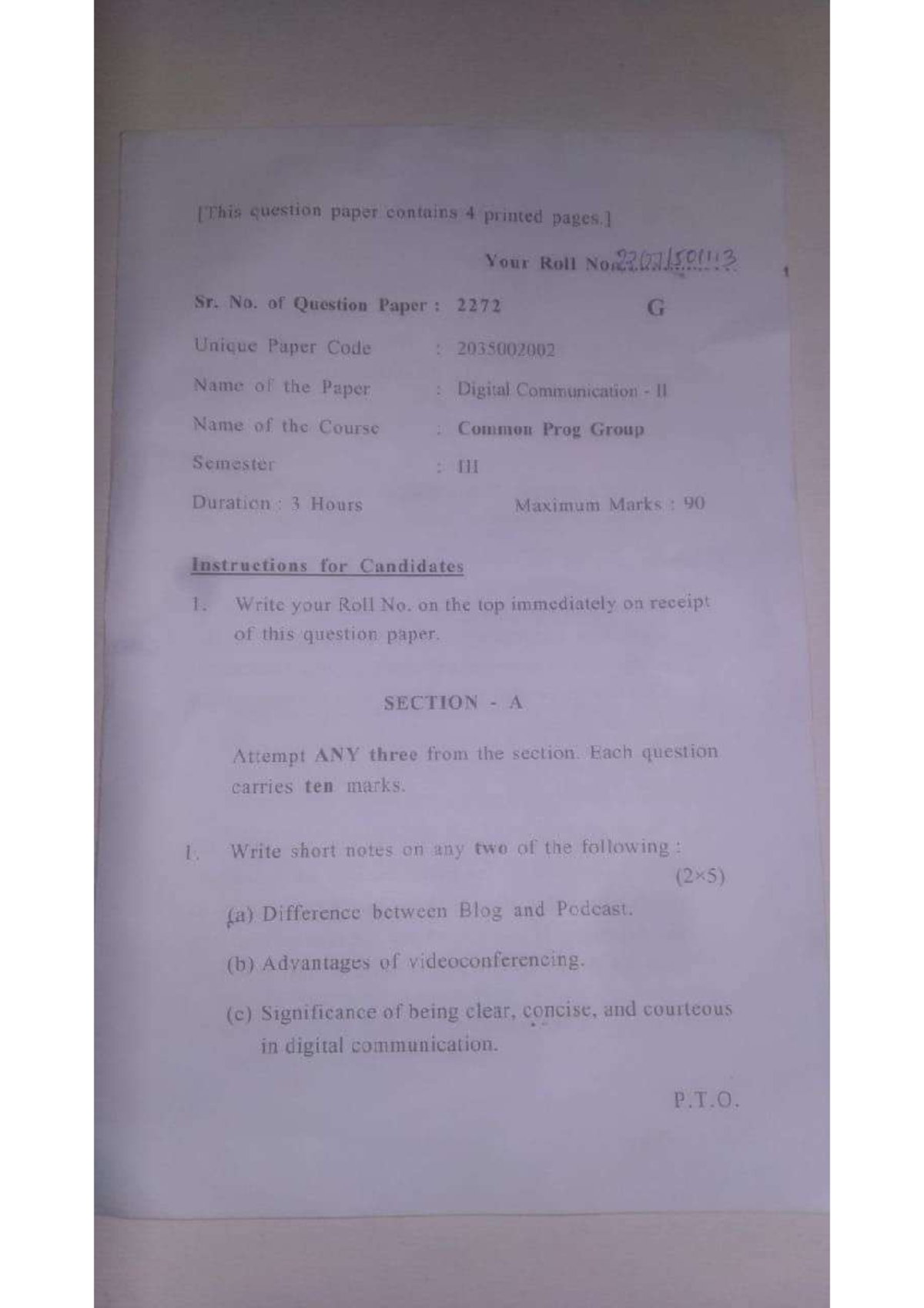 Digital communication last year question paper - Buisness Communication ...