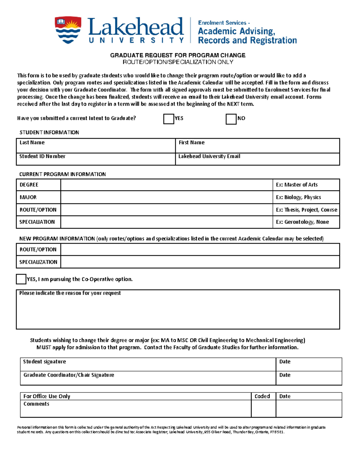 F - Please read - GRADUATE REQUEST FOR PROGRAM CHANGE ROUTE/OPTION ...
