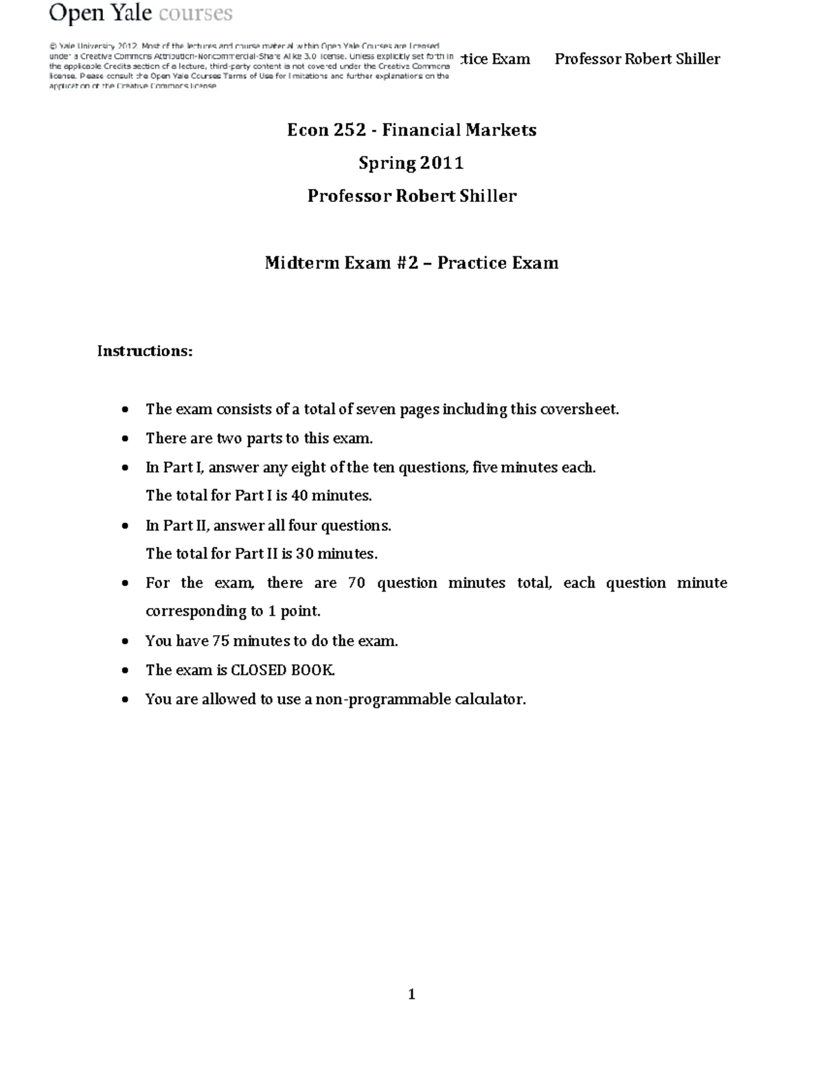 ECON252 Midterm 2 Practice Exam - Econ 252 Spring 2011 Midterm Exam #2 ...