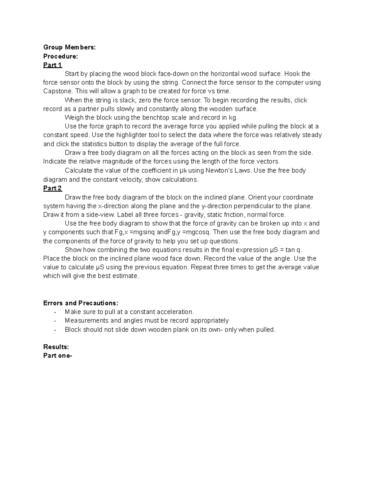 Physics Lab 4 This Is The Lab 4 Assignment Group Members