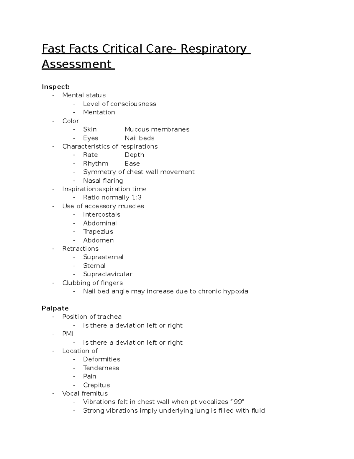 FAST Facts Respritory Fast notes on respiratory functions and