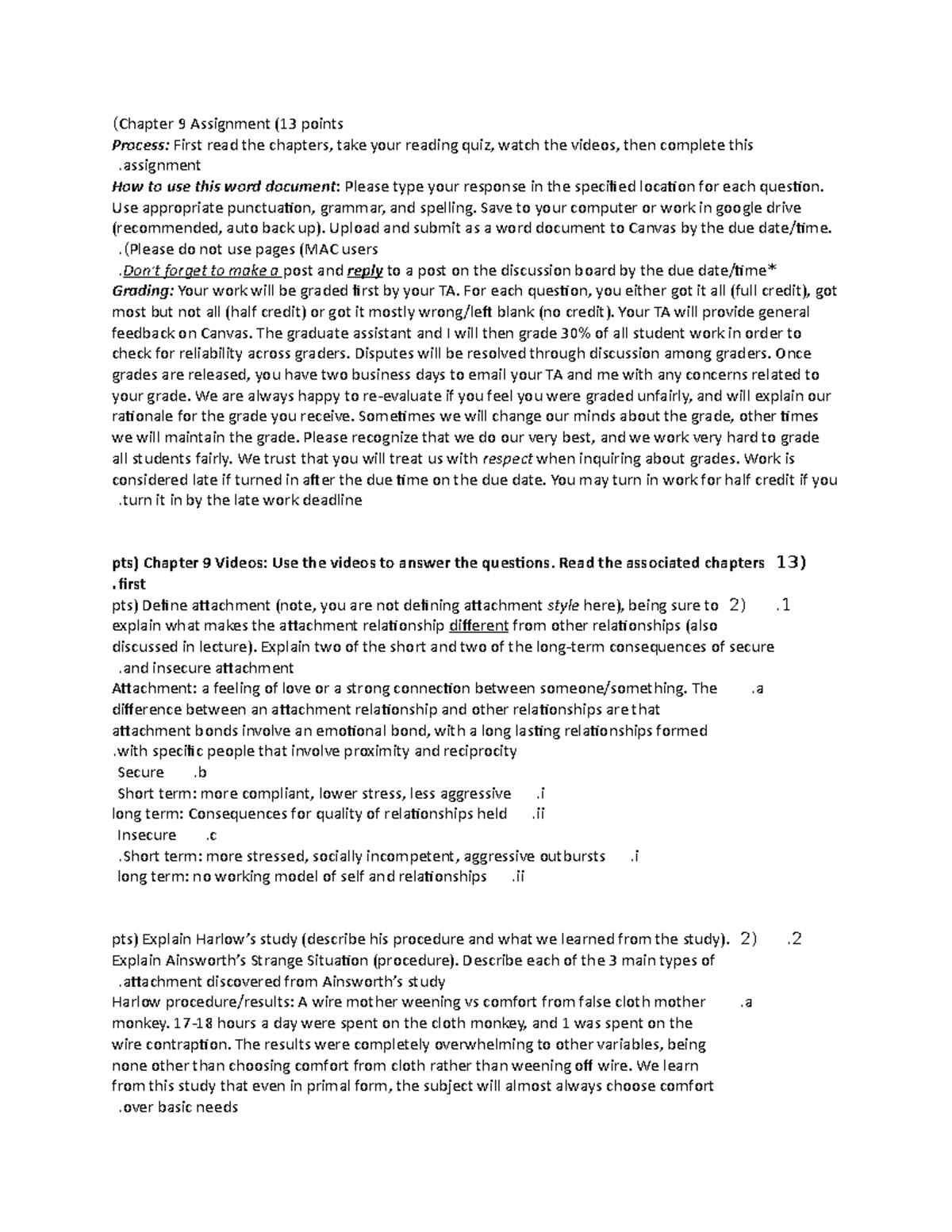 Chapter 9 assignment - (Chapter 9 Assignment (13 points Process: First ...