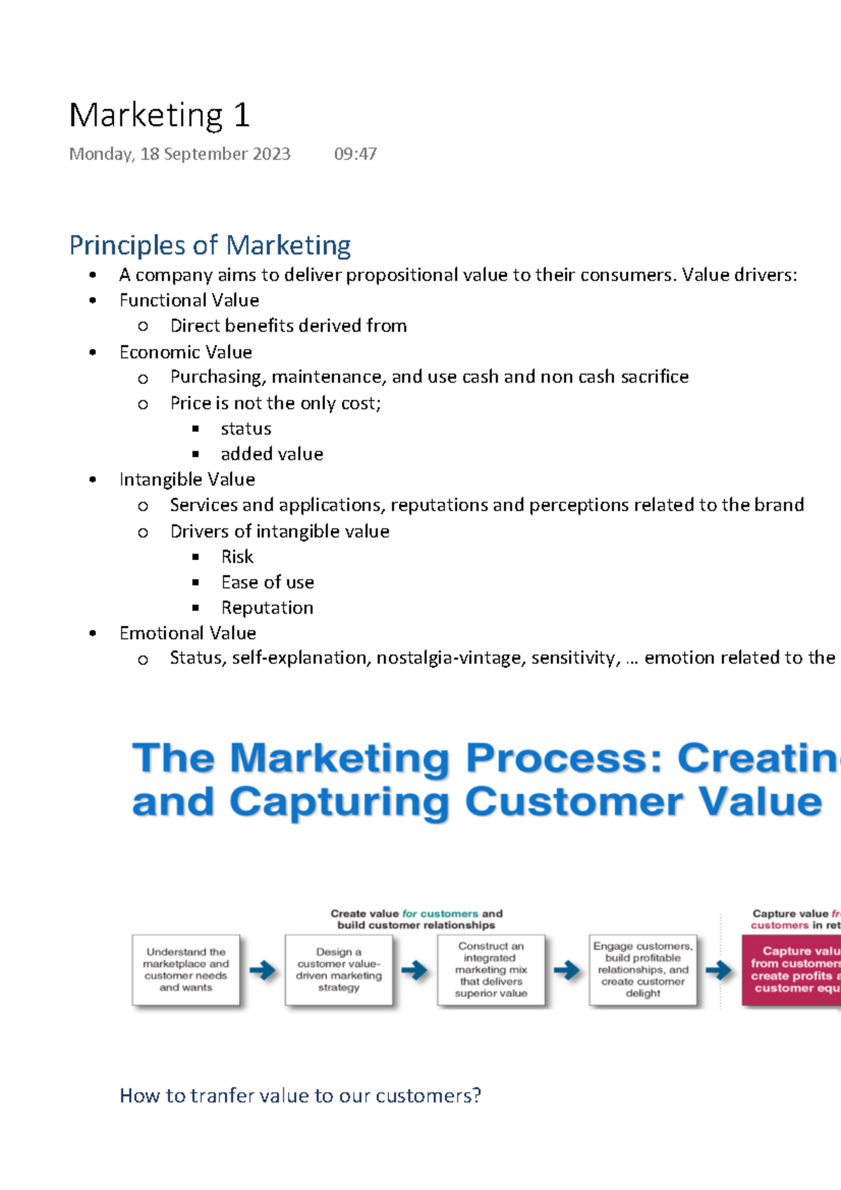 Marketing 1 - First slide set Notes - Principles of Marketing A company ...