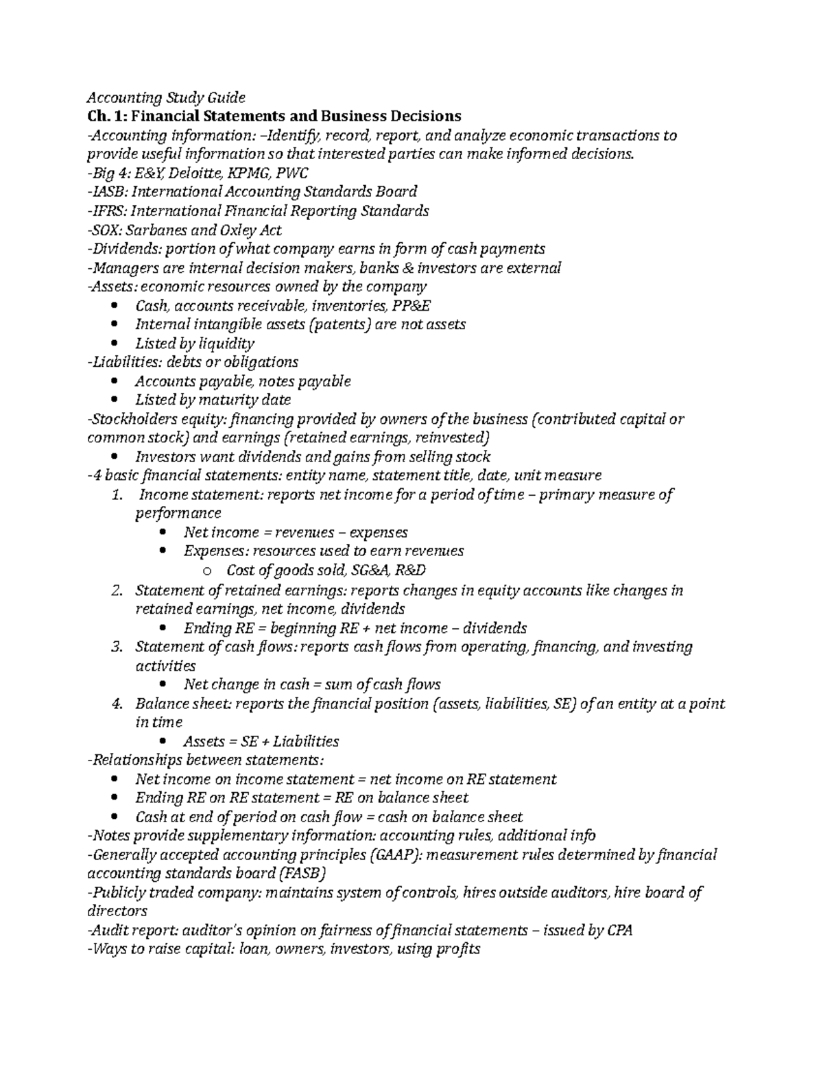 ACCT 2610 Review Guide for Exam 1 - Accounting Study Guide Ch. 1 ...