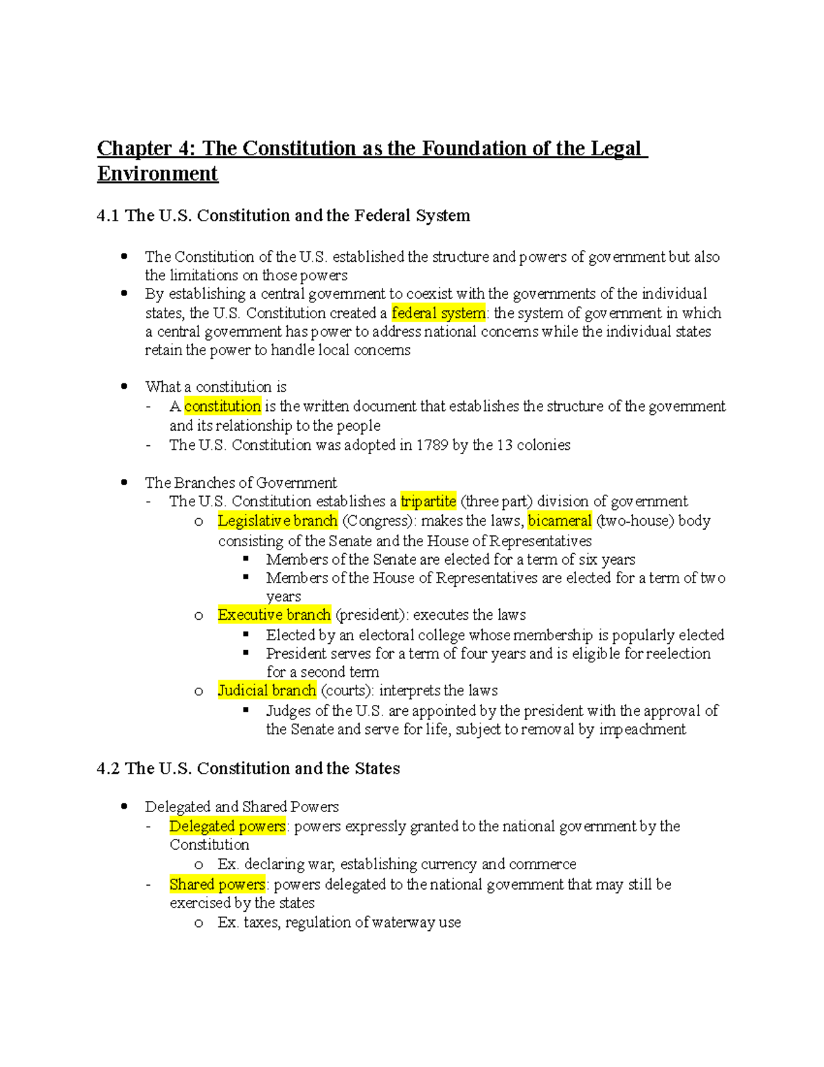 MGMT 455 Chapter 4 Chapter 4 The Constitution as the Foundation of