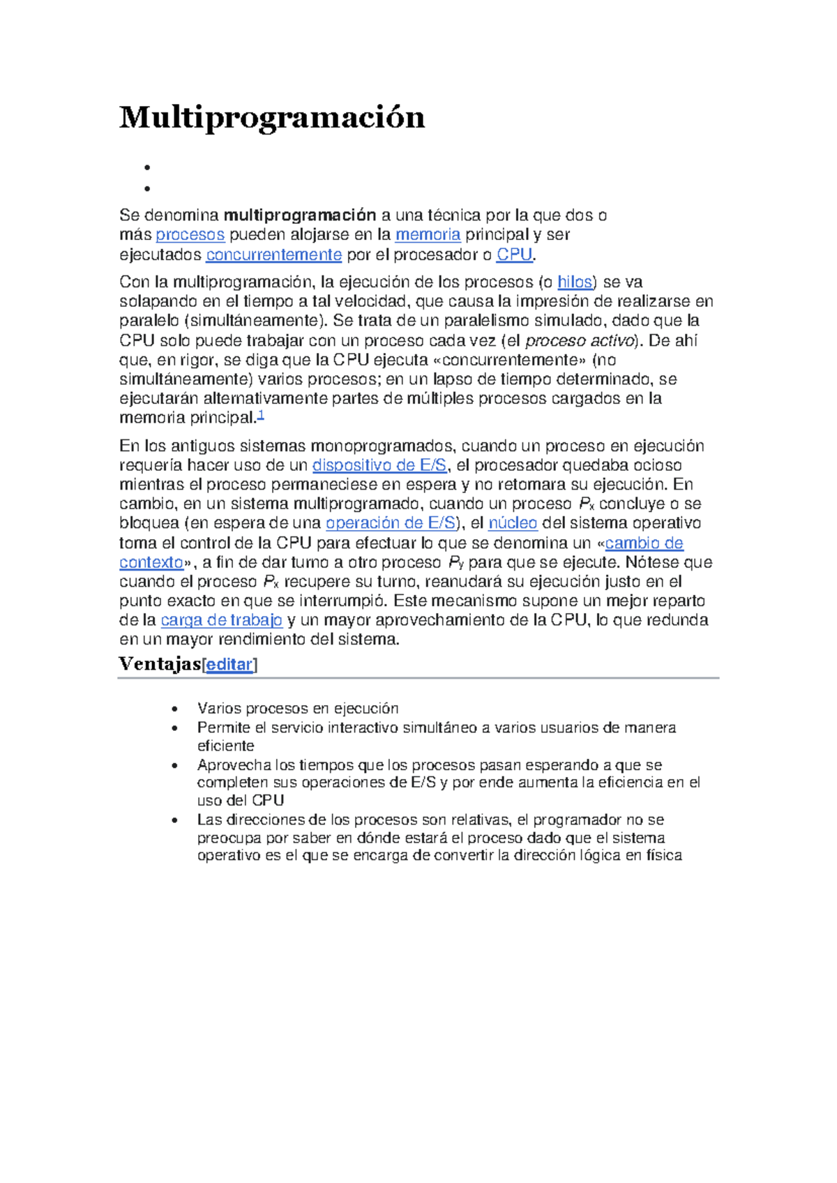 Multiprogramacion - Multiprogramación • • Se denomina multiprogramación ...
