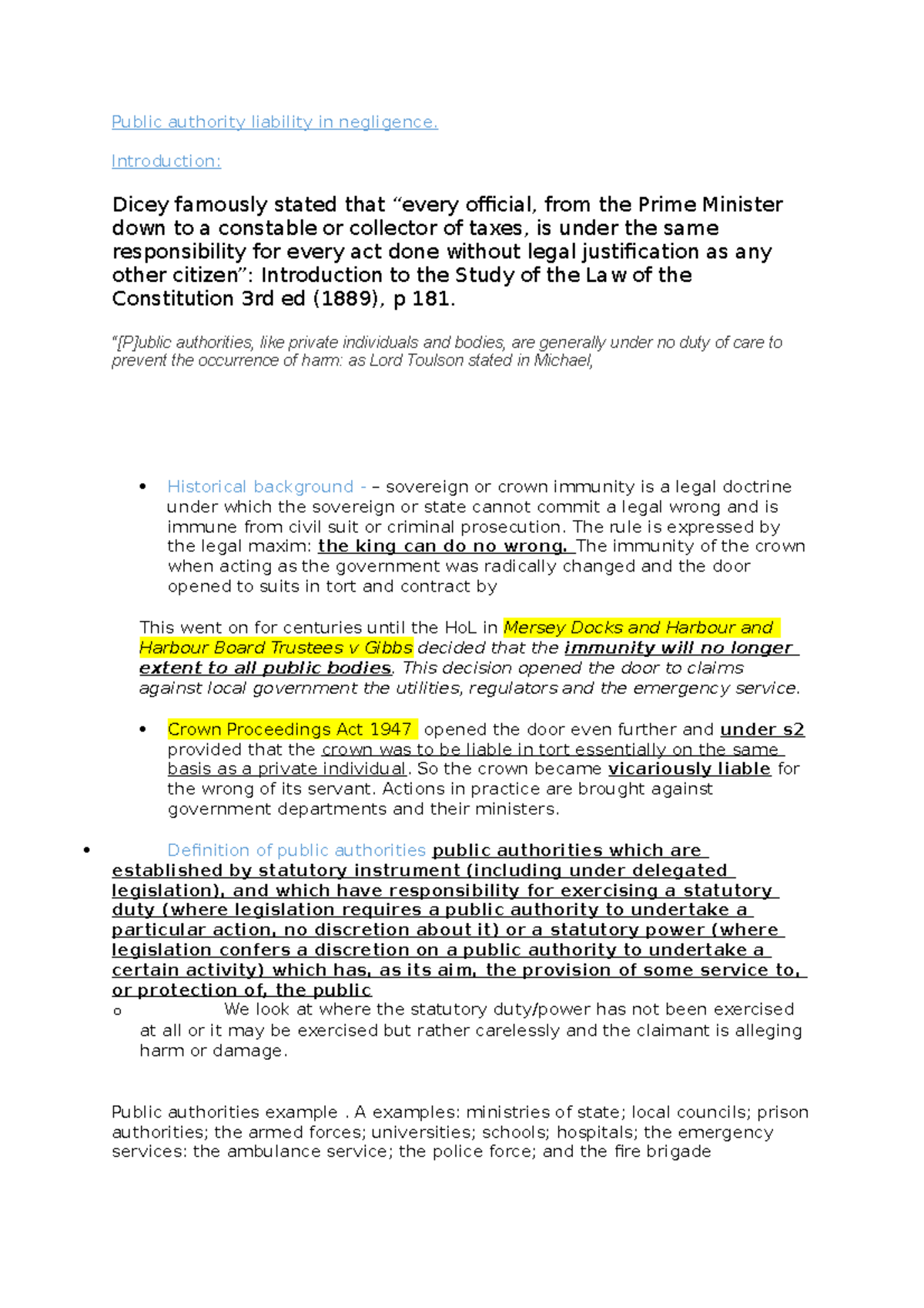Public authority negligence - Public authority liability in negligence ...