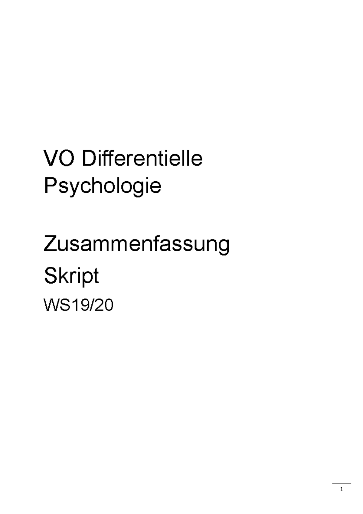 Münchner Skript Ews Psychologie Zusammenfassung Skript Differentielle Psychologie - VO Differentielle