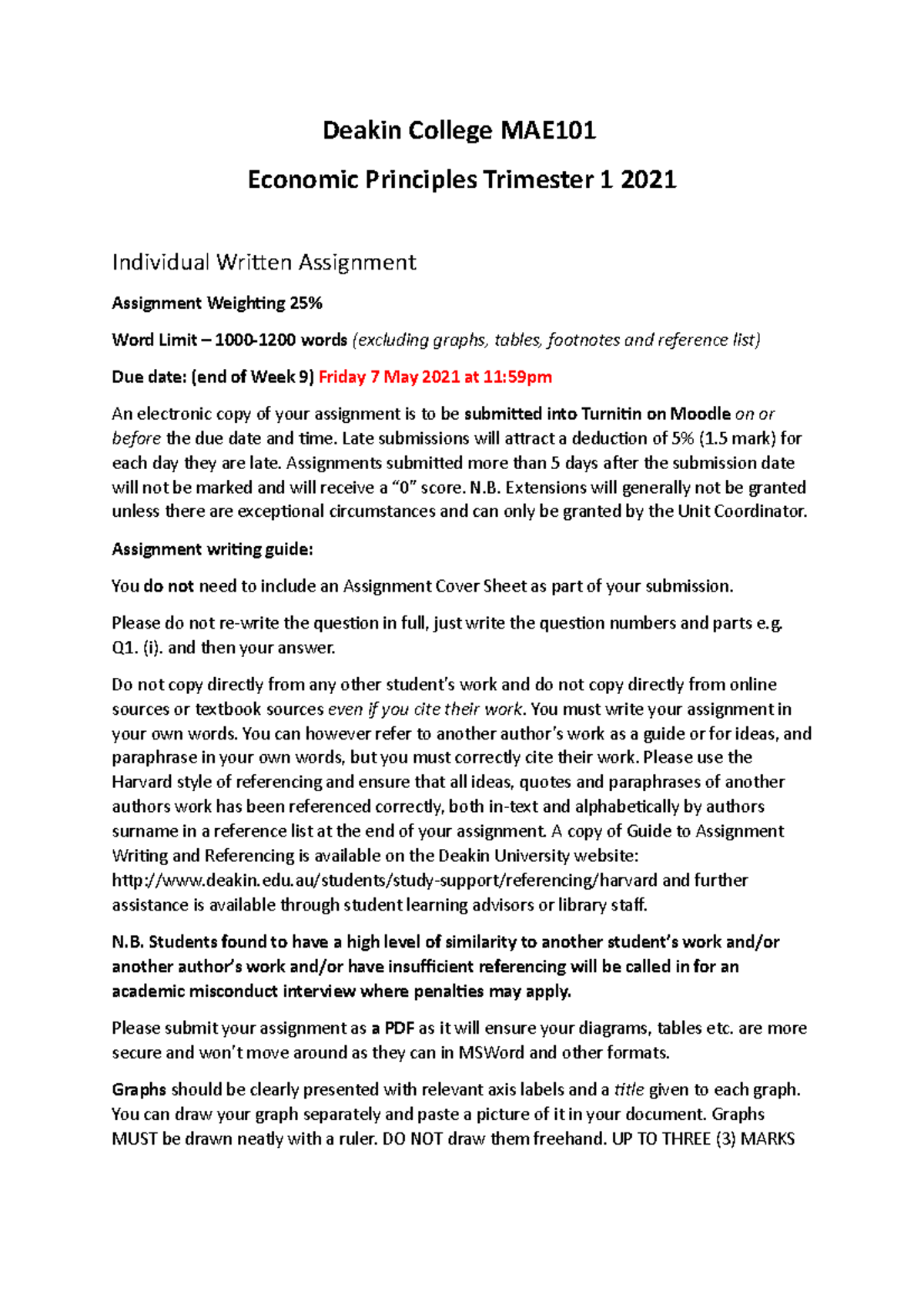 MAE101 T1 2021 Economic Principles Assignment - solutions - Deakin ...