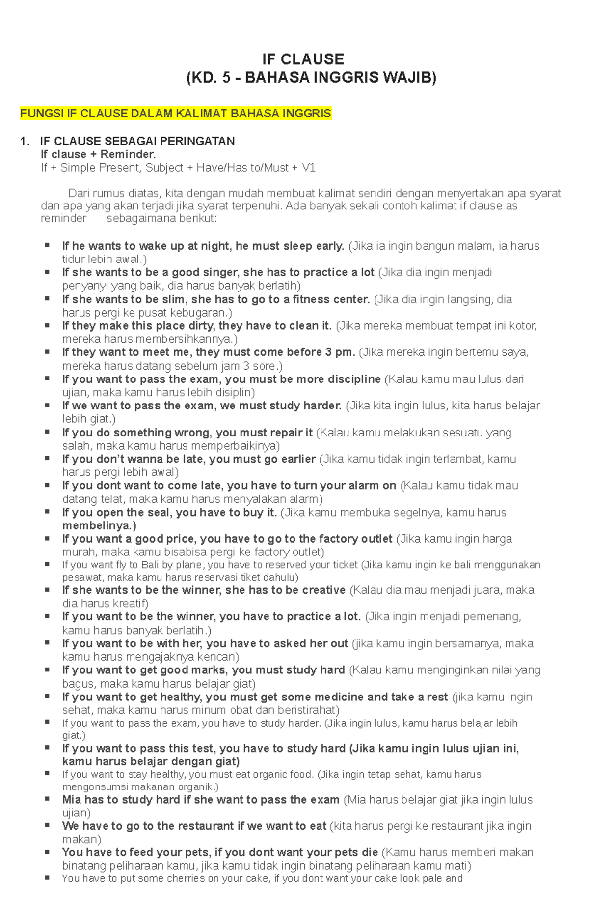 IF Clause Semester 2 oke IF CLAUSE (KD. 5 BAHASA INGGRIS WAJIB