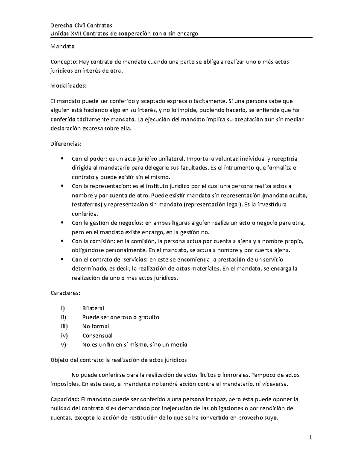 Unidad XVII Mandato y gestion de negocios - Derecho Civil Contratos ...