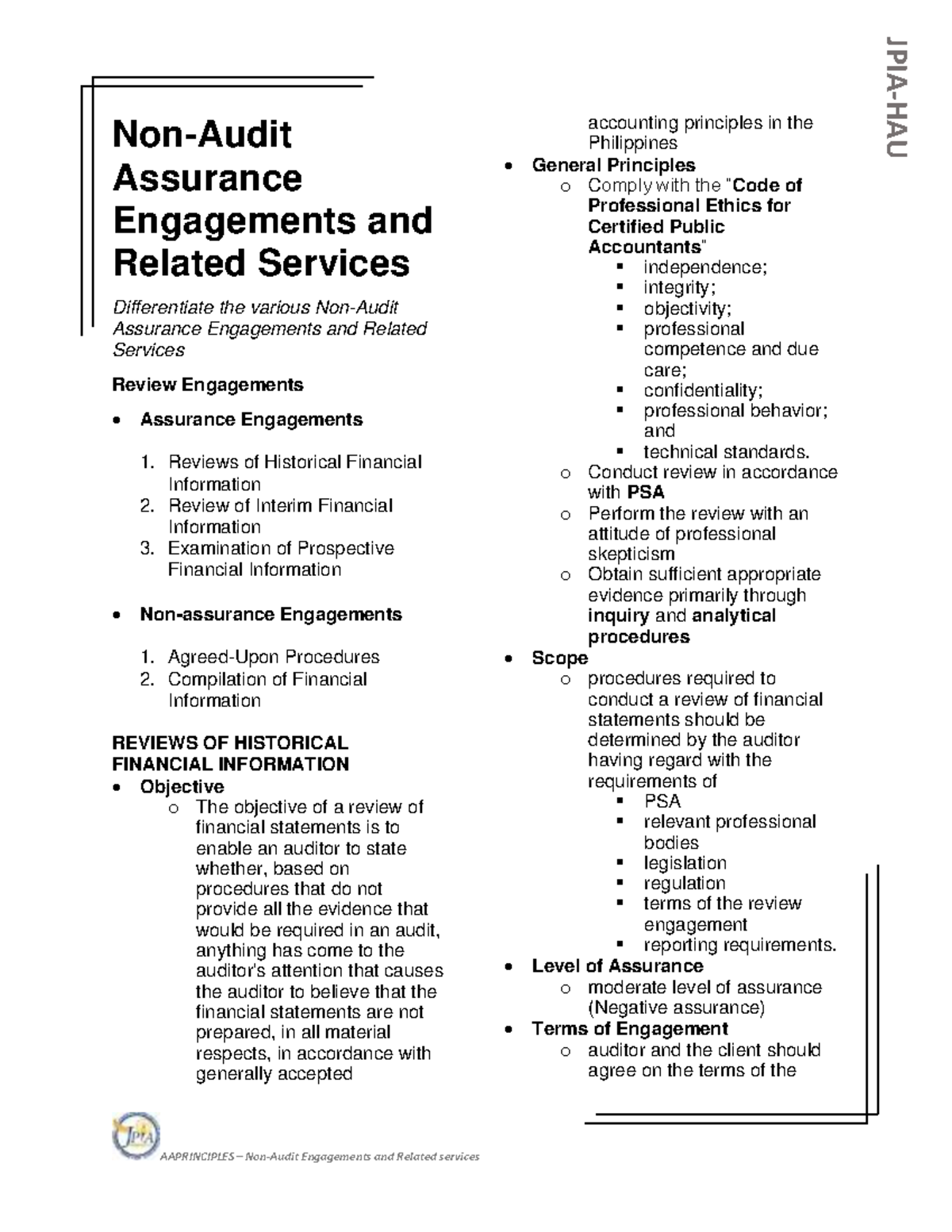 Non Audit Assurance Engagements Examples