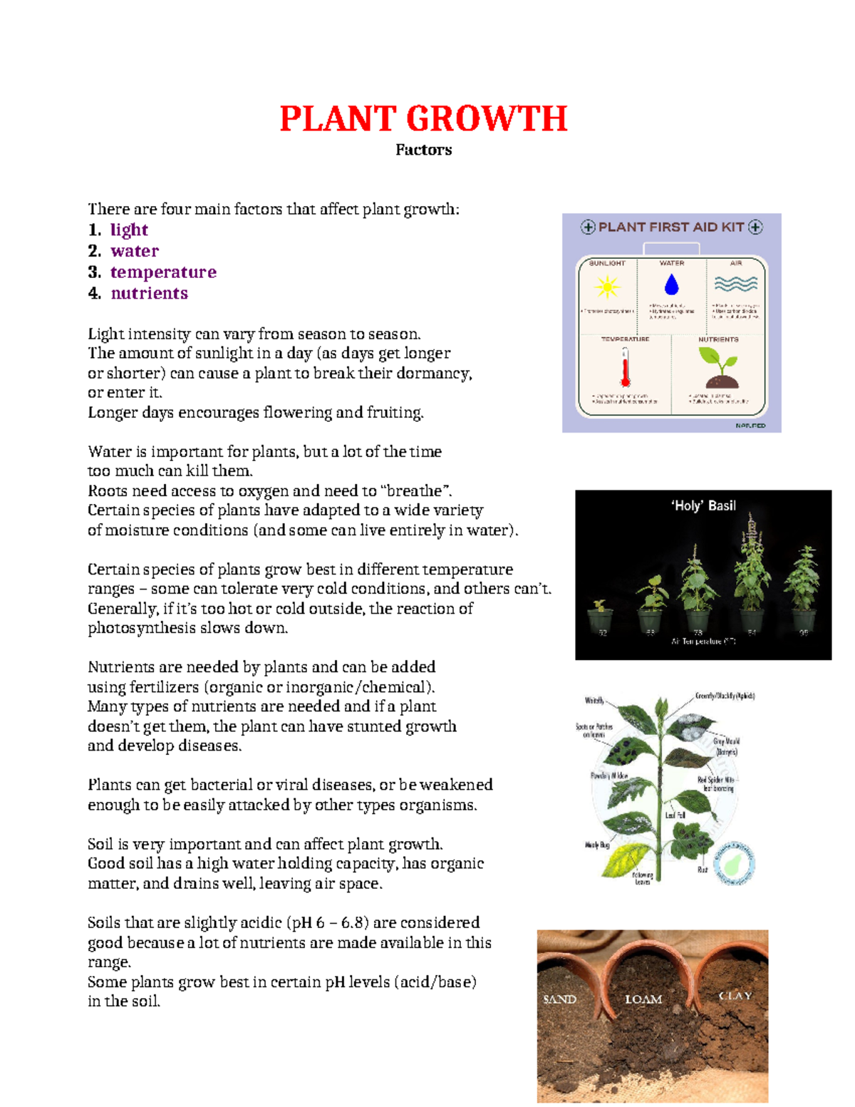 Note 1 - Plant growth factors - PLANT GROWTH Factors There are four ...