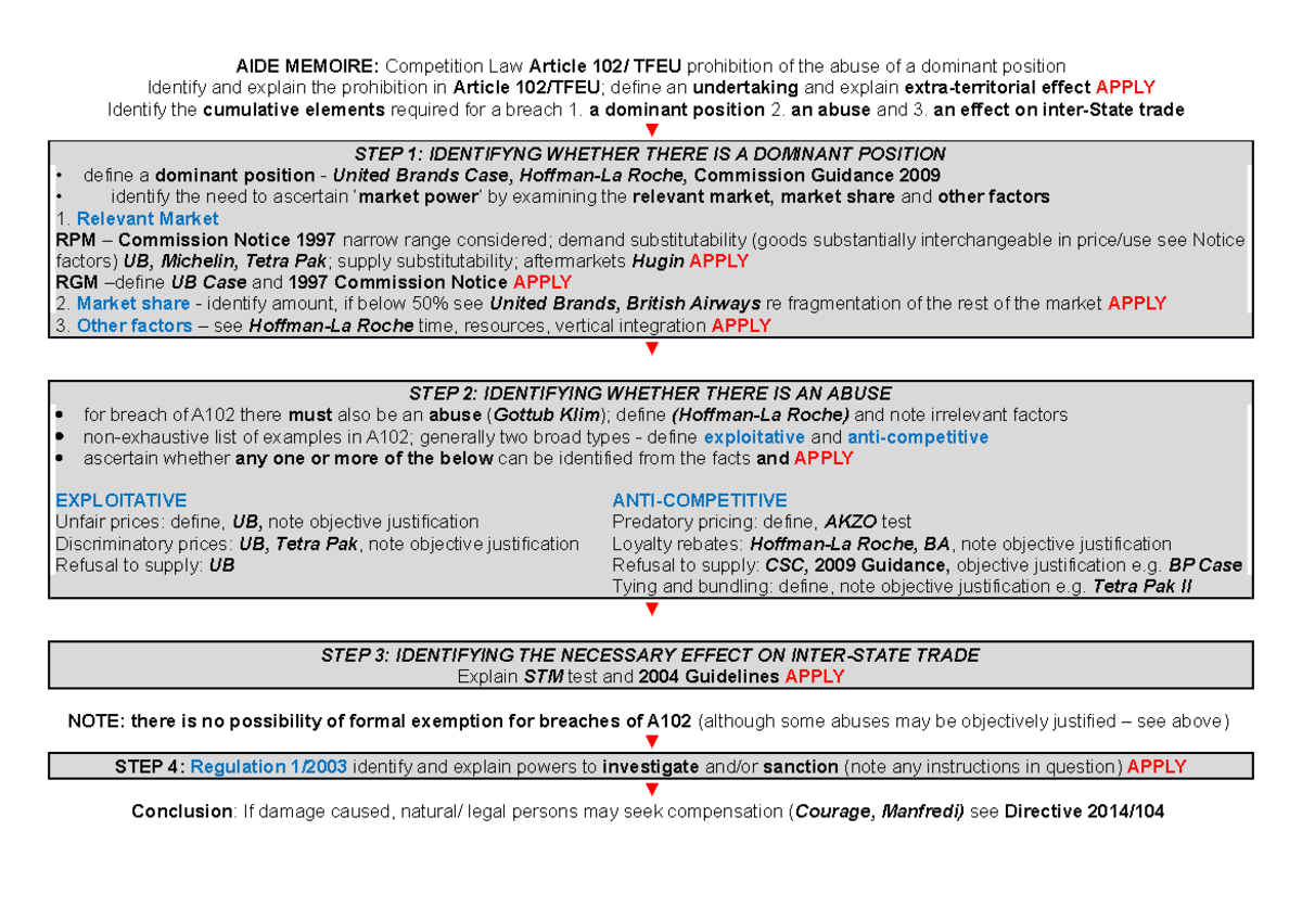 Competition Law (Article 102)- Aide Memoire - AIDE MEMOIRE: Competition ...