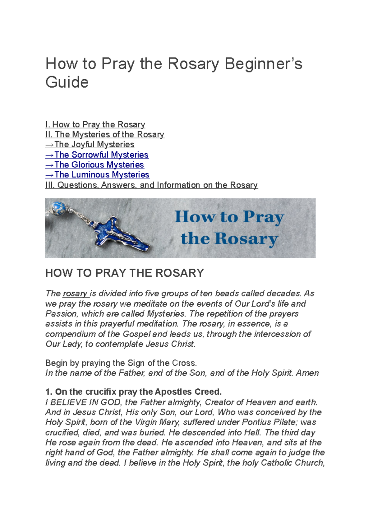How to Pray the Rosary Beginner How to Pray the Rosary Beginner’s