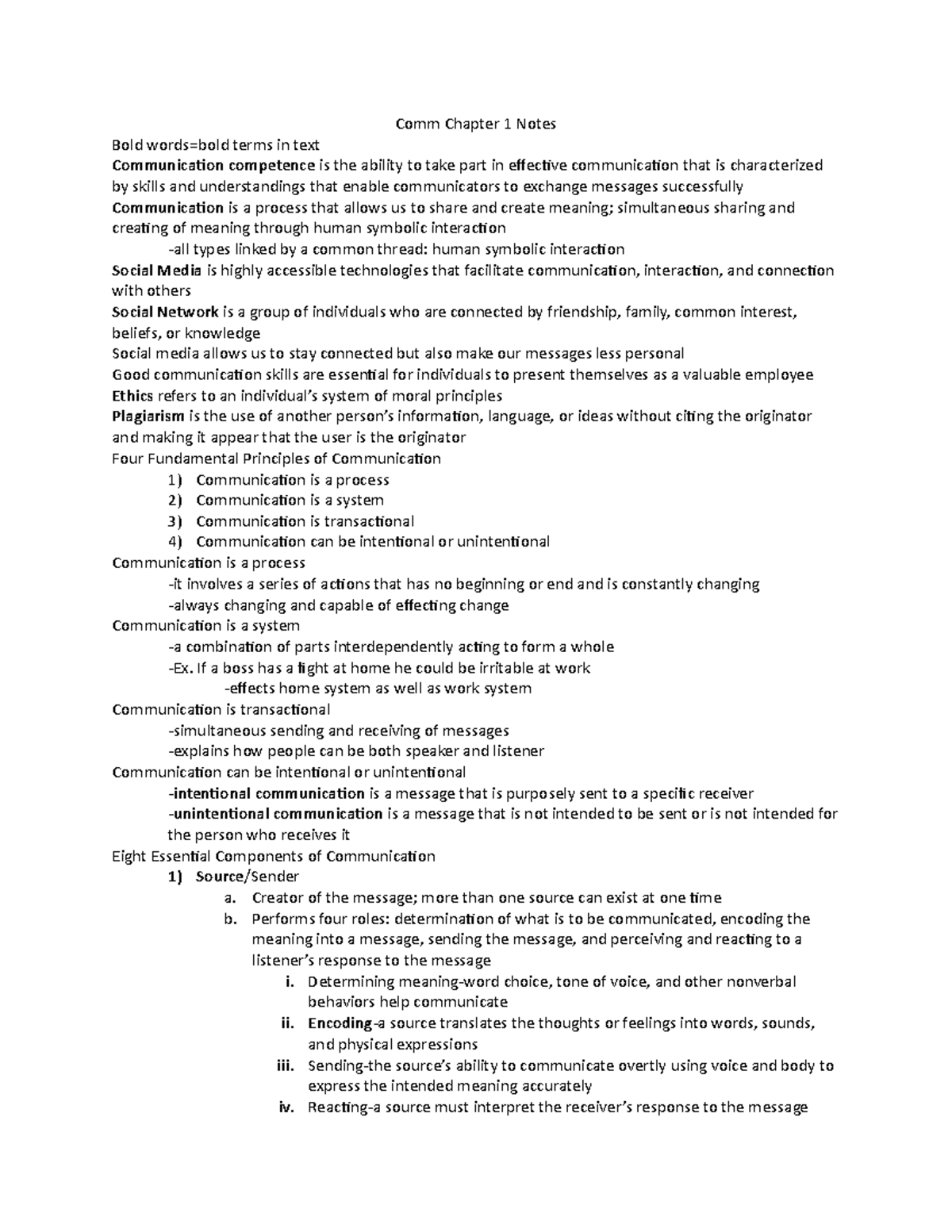 Comm Chapter 1 Notes - Comm Chapter 1 Notes Bold words=bold terms in ...