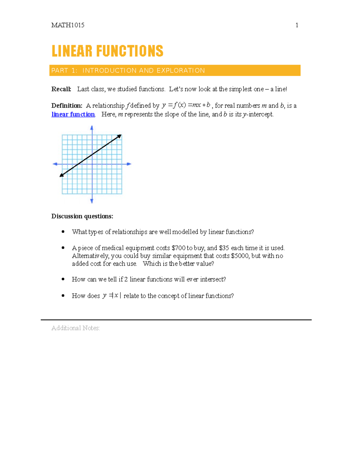 LEC 4 Linear Functions - LINEAR FUNCTIONS PART 1: INTRODUCTION AND ...