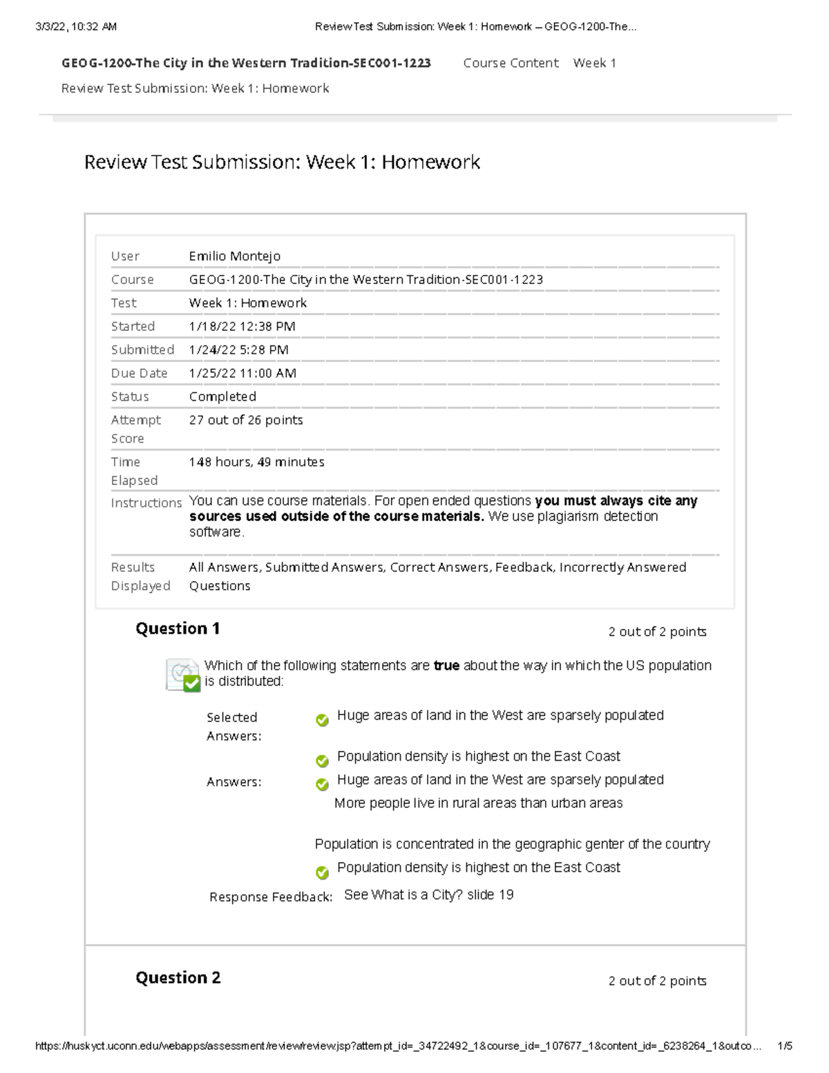 Homework 1 - Lecture Notes 1-3 - Review Test Submission: Week 1 ...