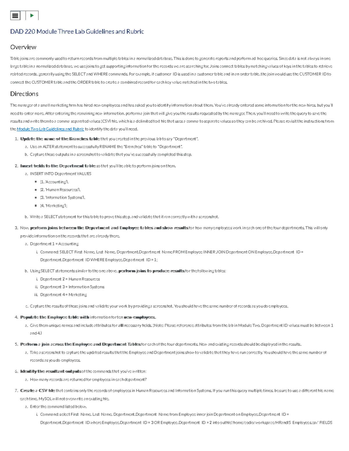 Module Three Lab Guidelines and Rubric - DAD-220-R3523 Intro to Struct ...