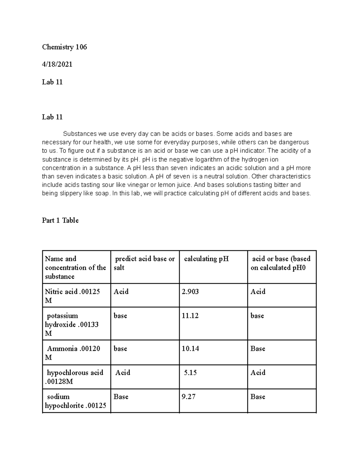 Lab 11 Lab 11 Chem 106 Chemistry 106 4/18/ Lab 11 Lab 11 necessary