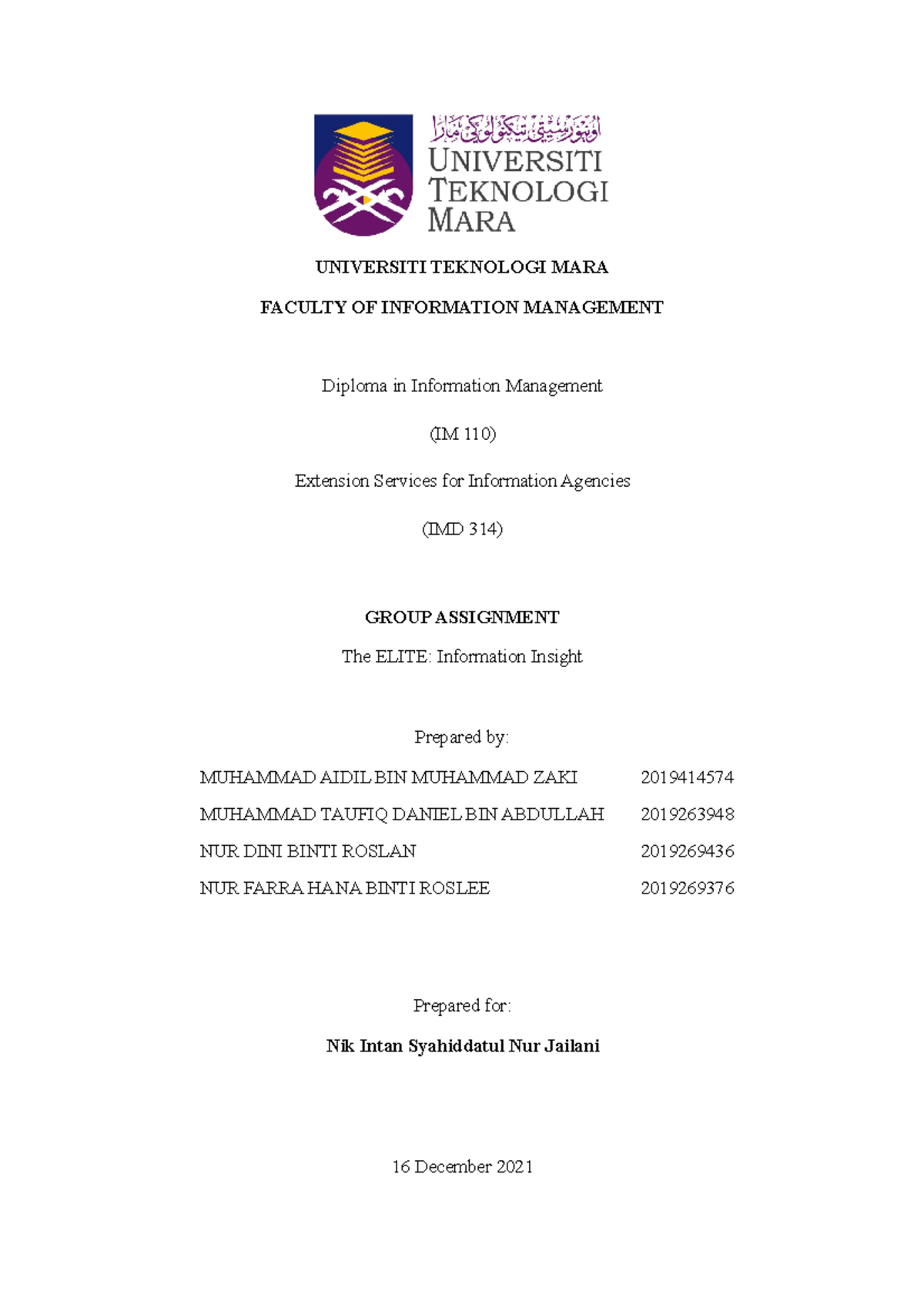 314 - Session 4 Proposal - Universiti Teknologi Mara Faculty Of 