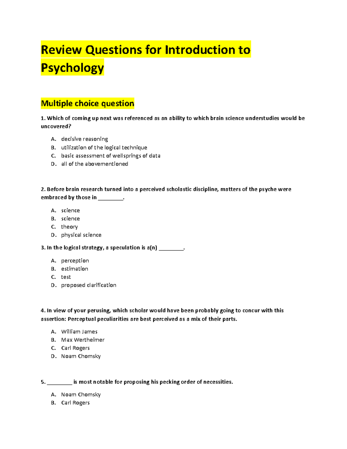 psychology literature review questions