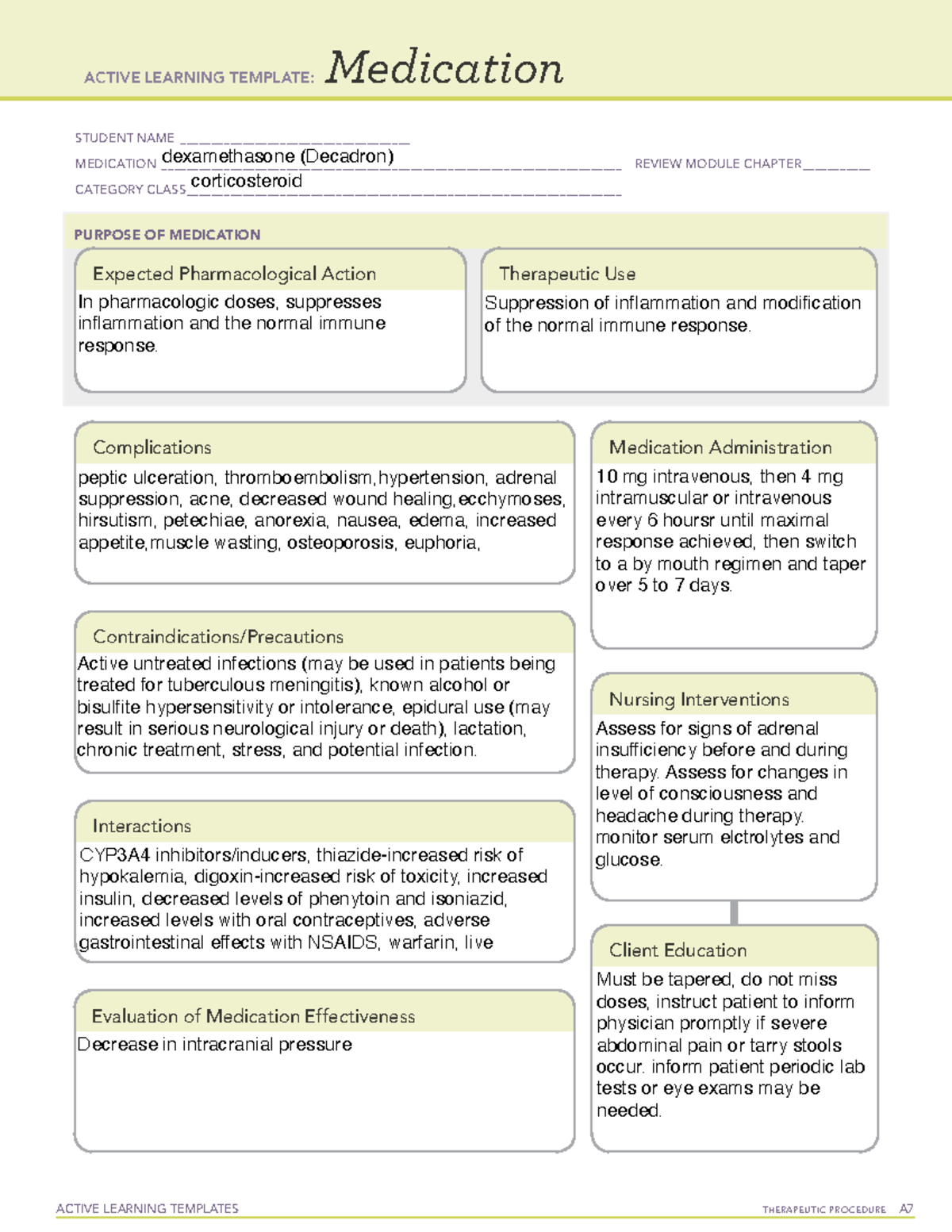 Dexamethasone - steroid medication templates for care plans - ACTIVE ...