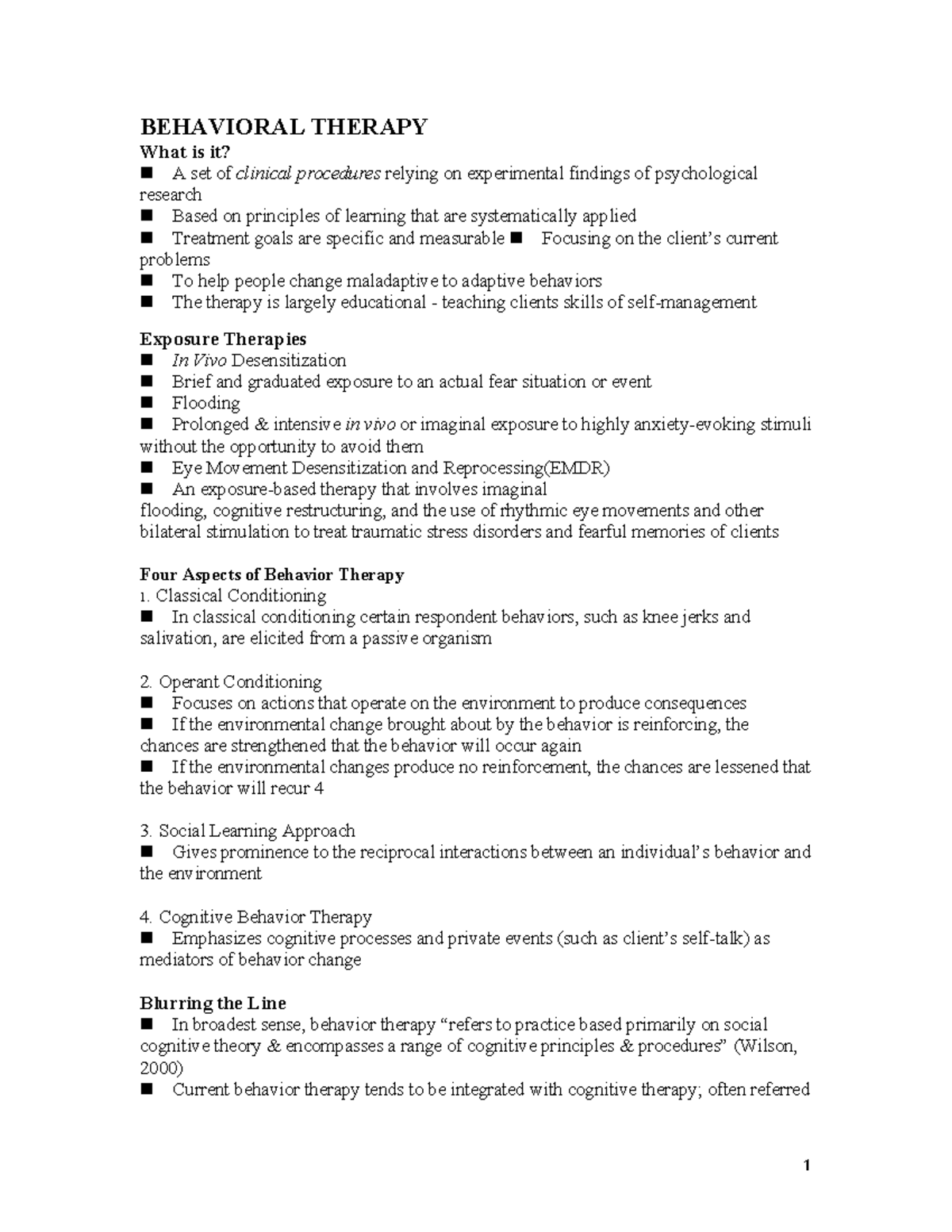 12.2 Behaviour Therapy - BEHAVIORAL THERAPY What Is It? A Set Of ...