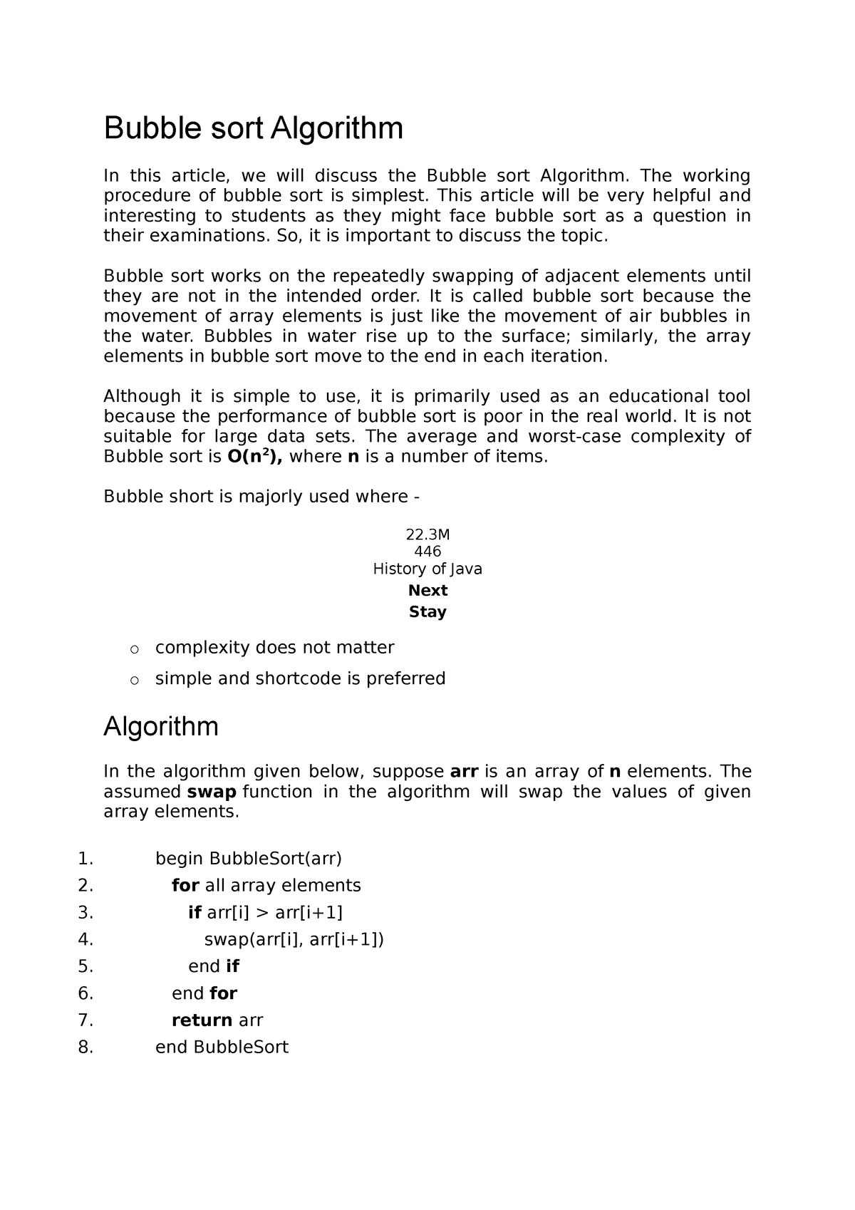 Working procedure of Bubble Sort