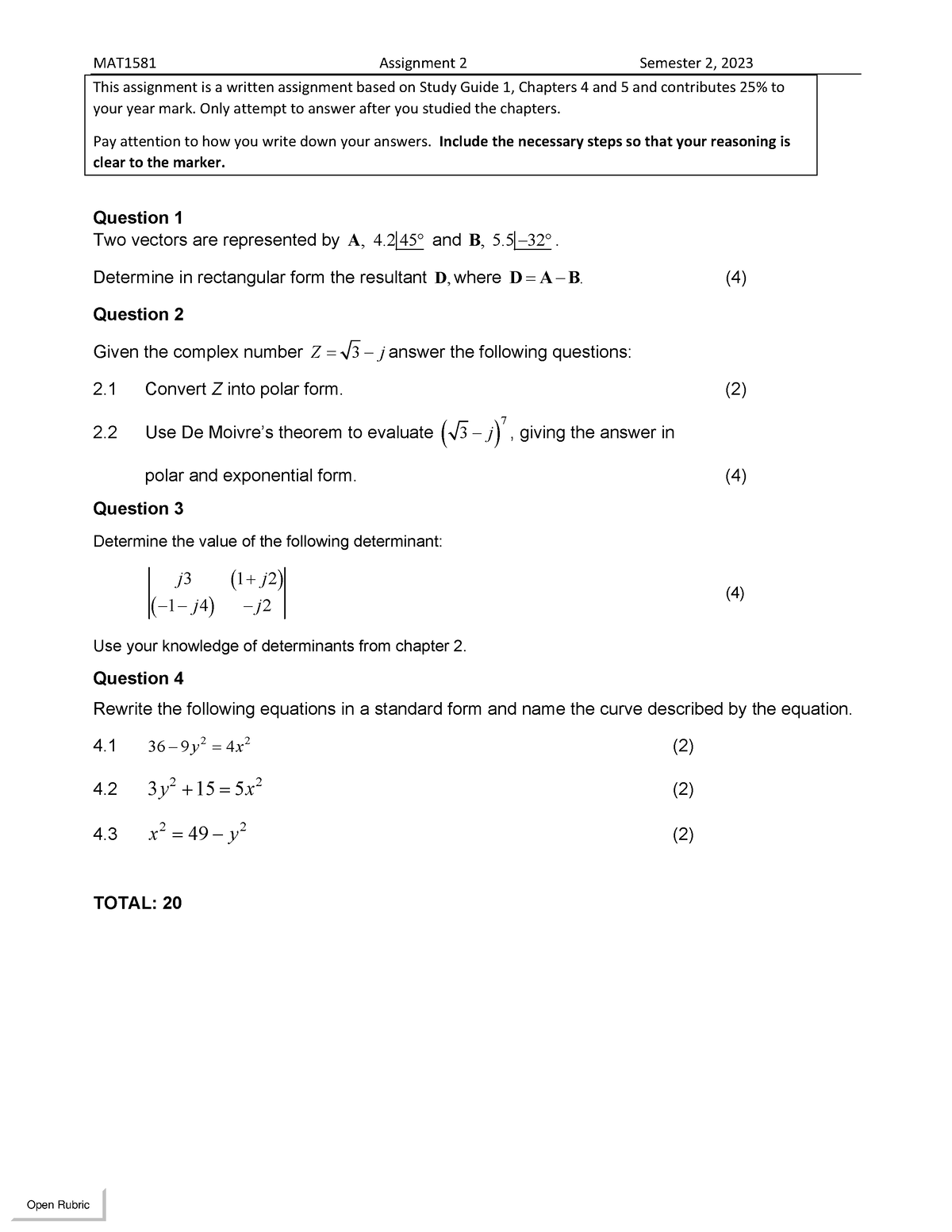 mte1501 assignment 2 questions and answers